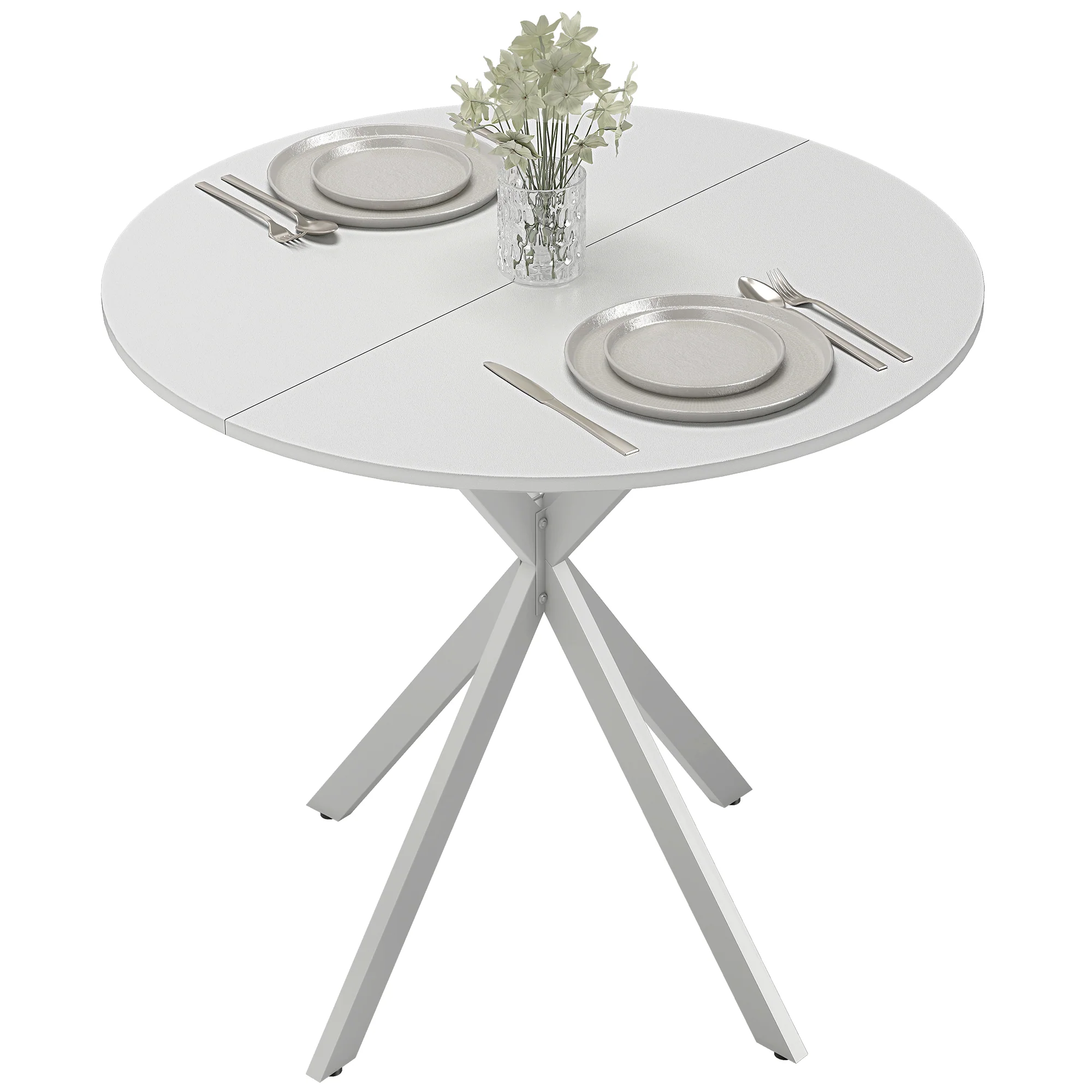 HOMCOM 80cm Round Dining Table, Industrial Kitchen Table With Steel Legs