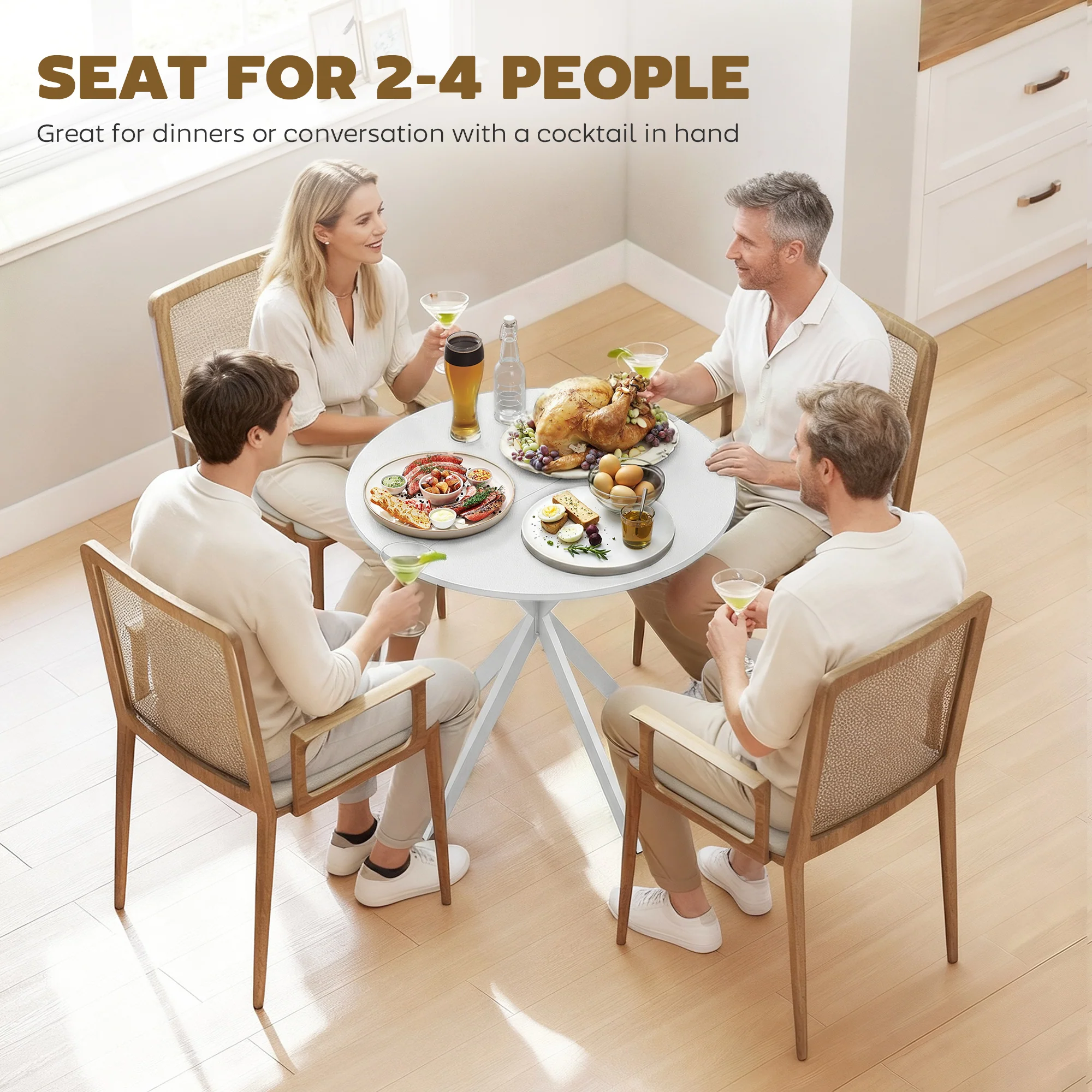 HOMCOM 80cm Round Dining Table, Industrial Kitchen Table With Steel Legs - Image 4