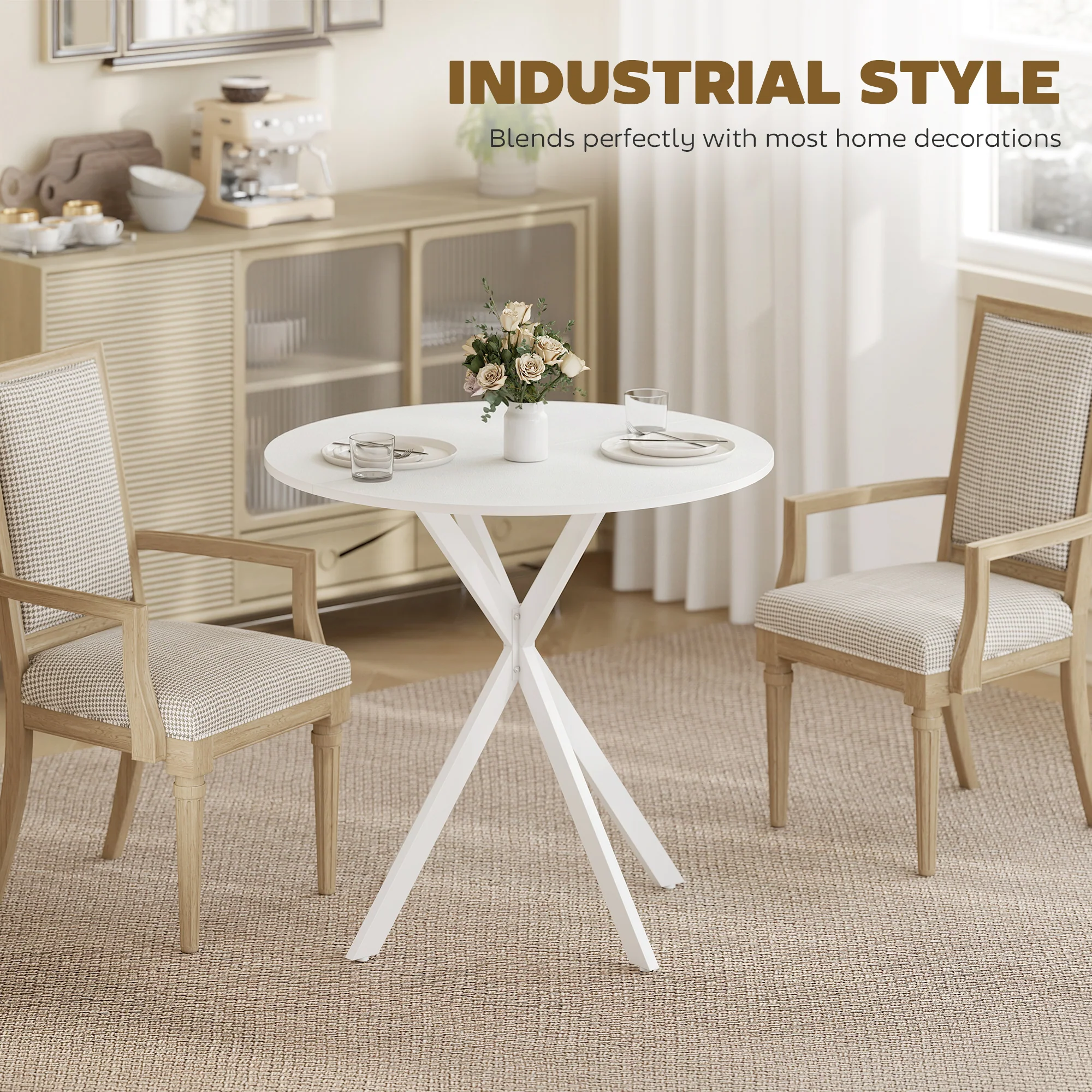 HOMCOM 80cm Round Dining Table, Industrial Kitchen Table With Steel Legs - Image 5