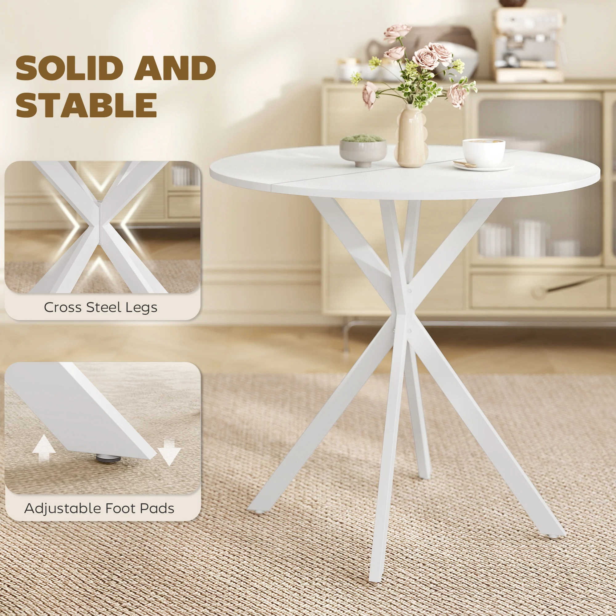 HOMCOM 80cm Round Dining Table, Industrial Kitchen Table With Steel Legs - Image 6