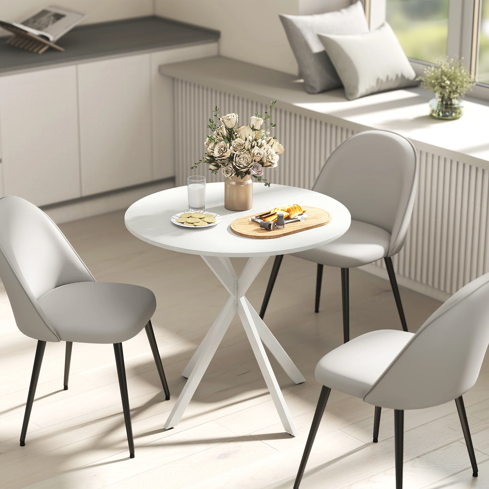 HOMCOM 80cm Round Dining Table, Industrial Kitchen Table With Steel Legs - Image 8
