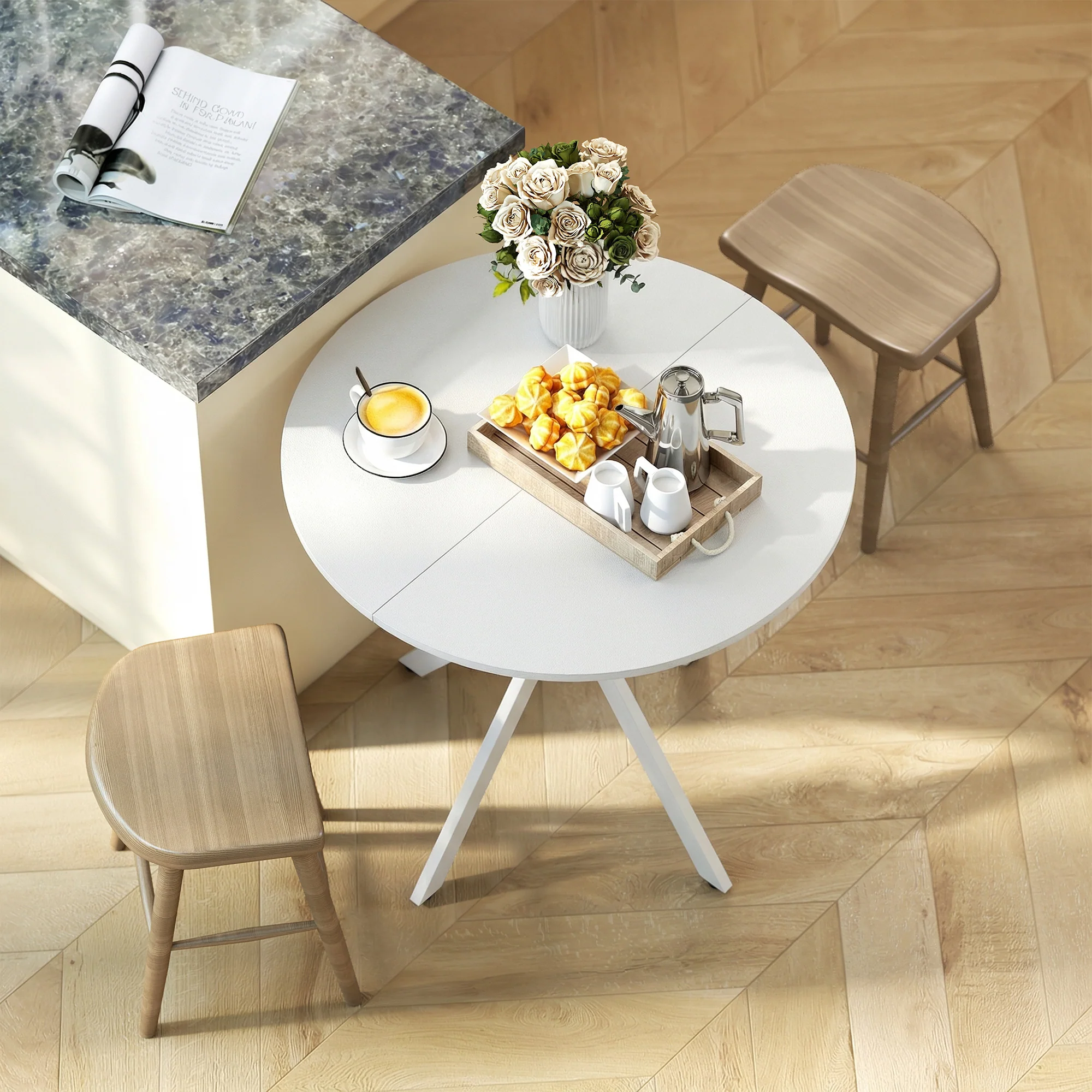 HOMCOM 80cm Round Dining Table, Industrial Kitchen Table With Steel Legs - Image 9