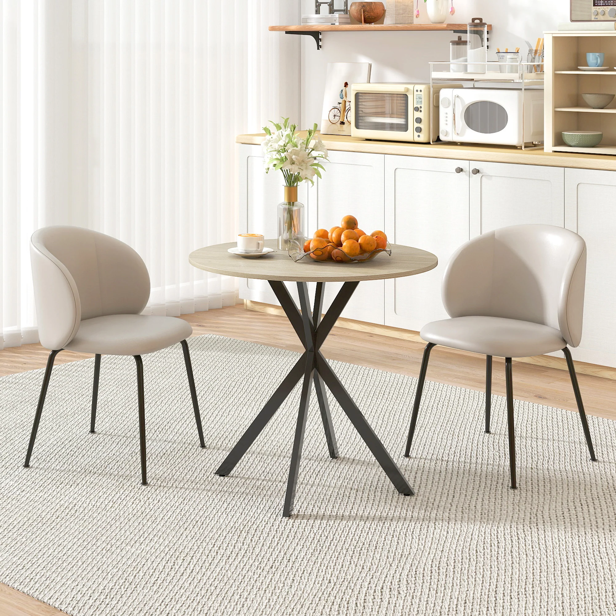 HOMCOM 80cm Round Dining Table, Industrial Kitchen Table With Steel Legs - Image 2