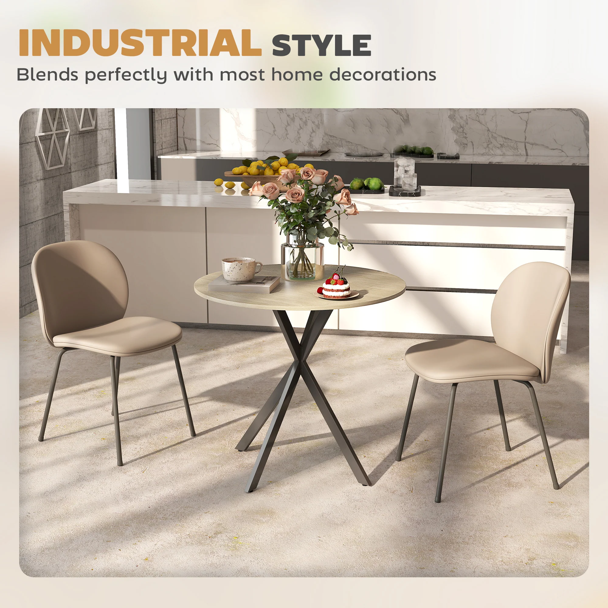 HOMCOM 80cm Round Dining Table, Industrial Kitchen Table With Steel Legs - Image 4