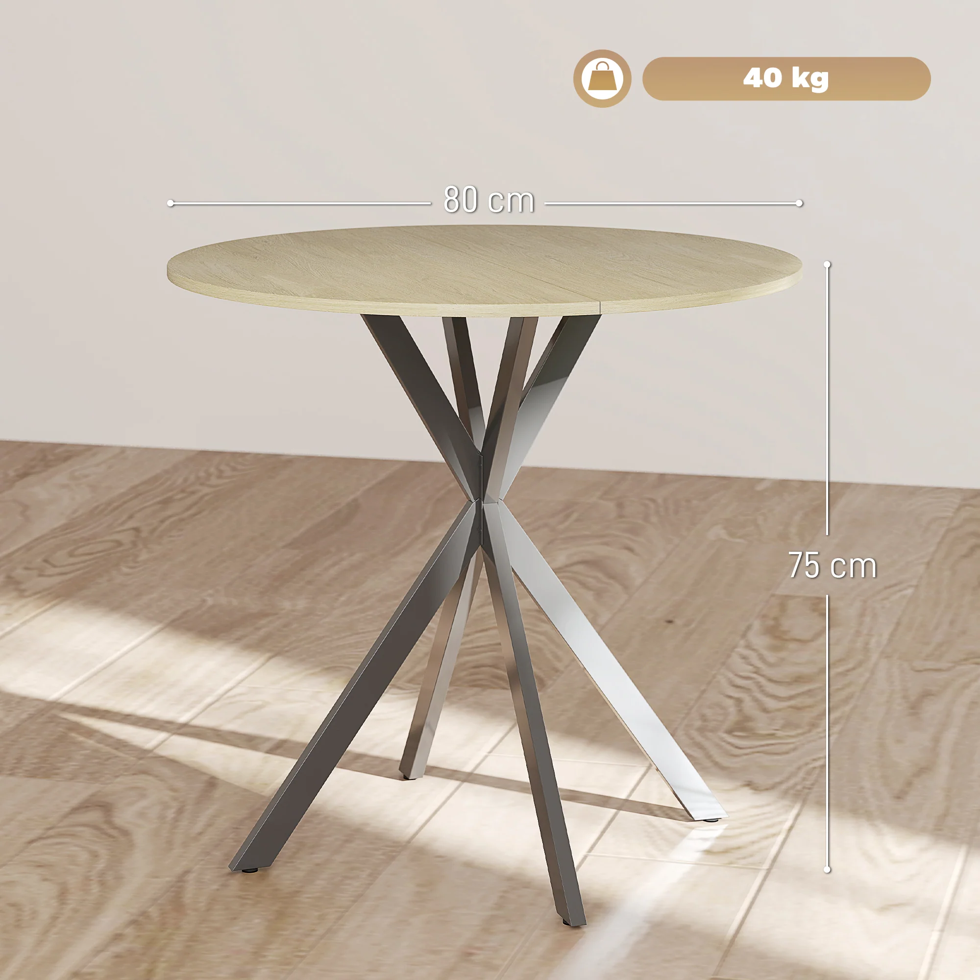 HOMCOM 80cm Round Dining Table, Industrial Kitchen Table With Steel Legs - Image 5