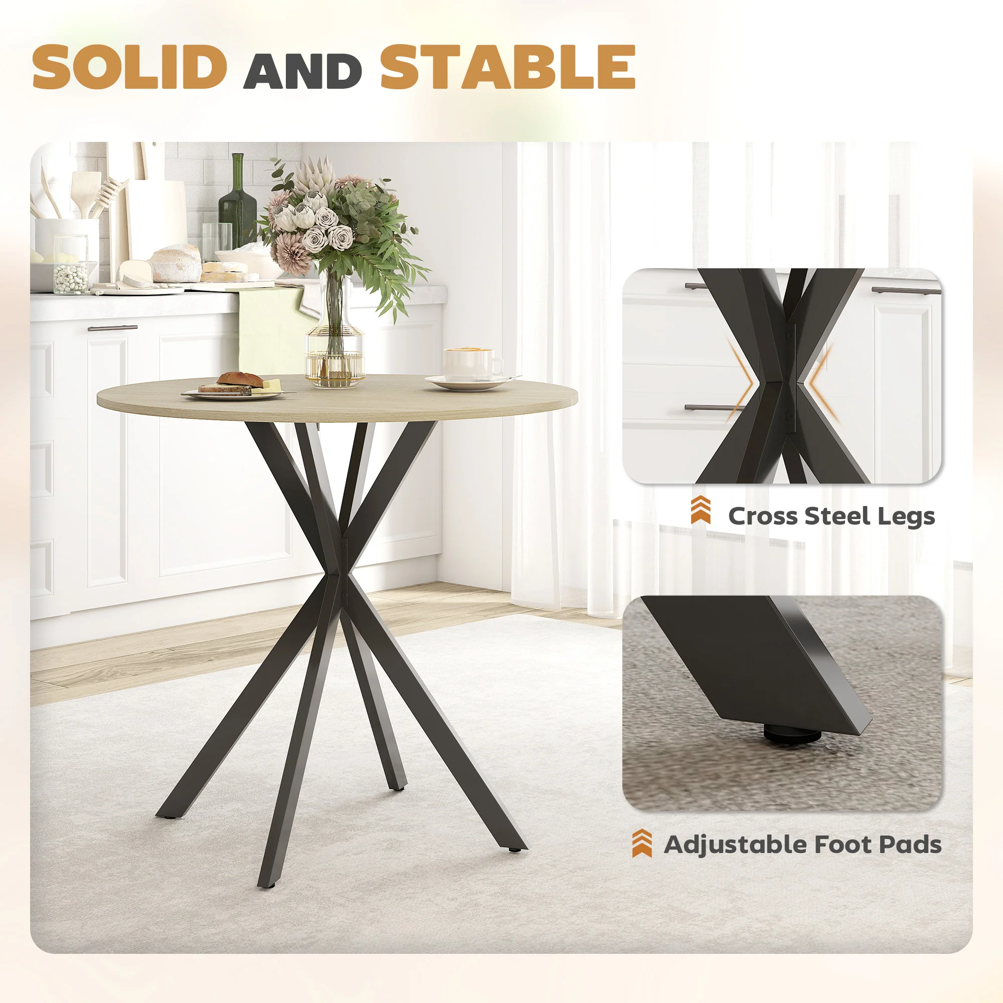 HOMCOM 80cm Round Dining Table, Industrial Kitchen Table With Steel Legs - Image 6