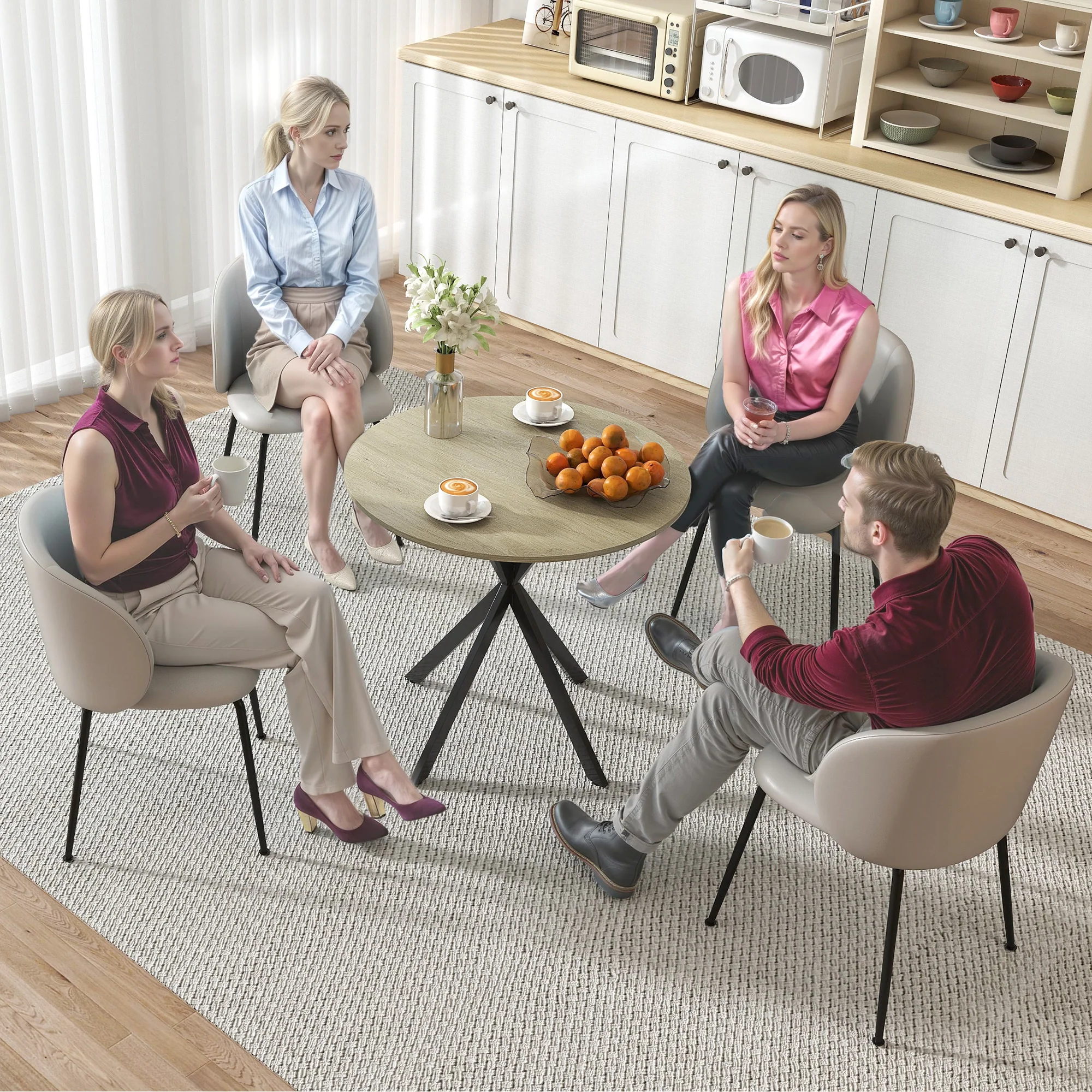 HOMCOM 80cm Round Dining Table, Industrial Kitchen Table With Steel Legs - Image 7