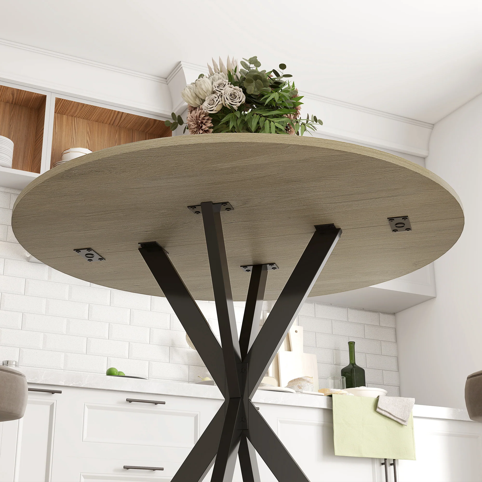 HOMCOM 80cm Round Dining Table, Industrial Kitchen Table With Steel Legs - Image 9