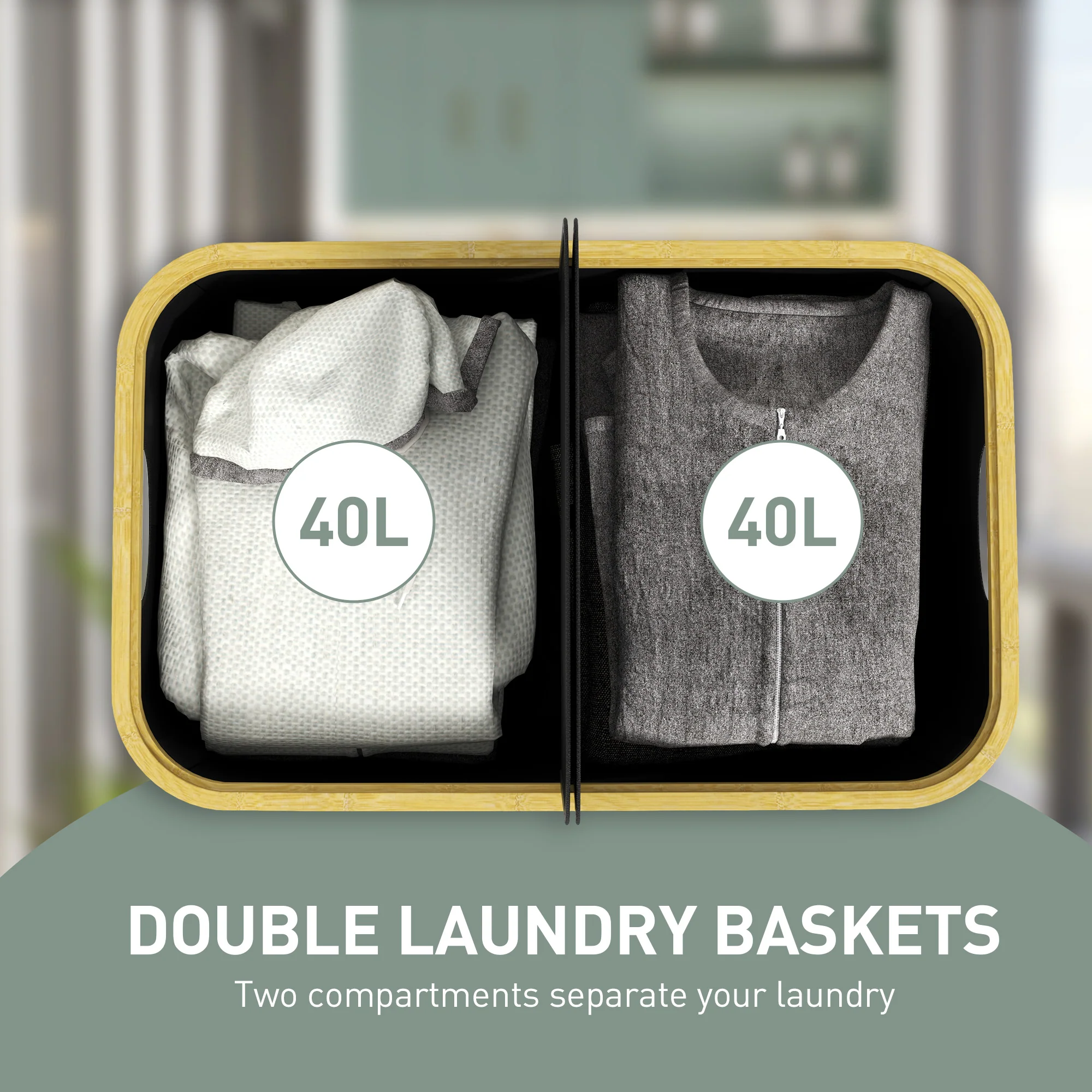 HOMCOM 80L Collapsible Laundry Hamper, Washing Basket for Bathroom, Black - Image 3
