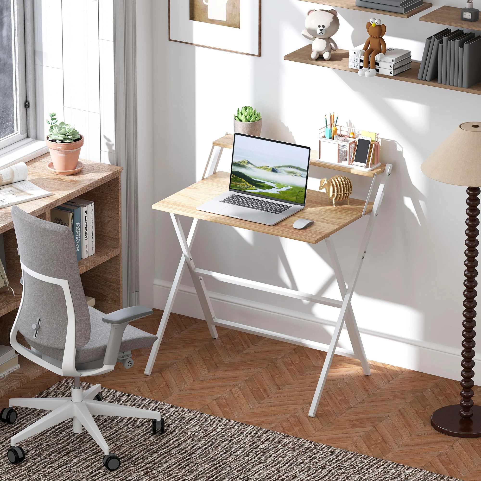 HOMCOM 81.5 Cm Folding Computer Desk For Small Spaces Bedroom - Image 2