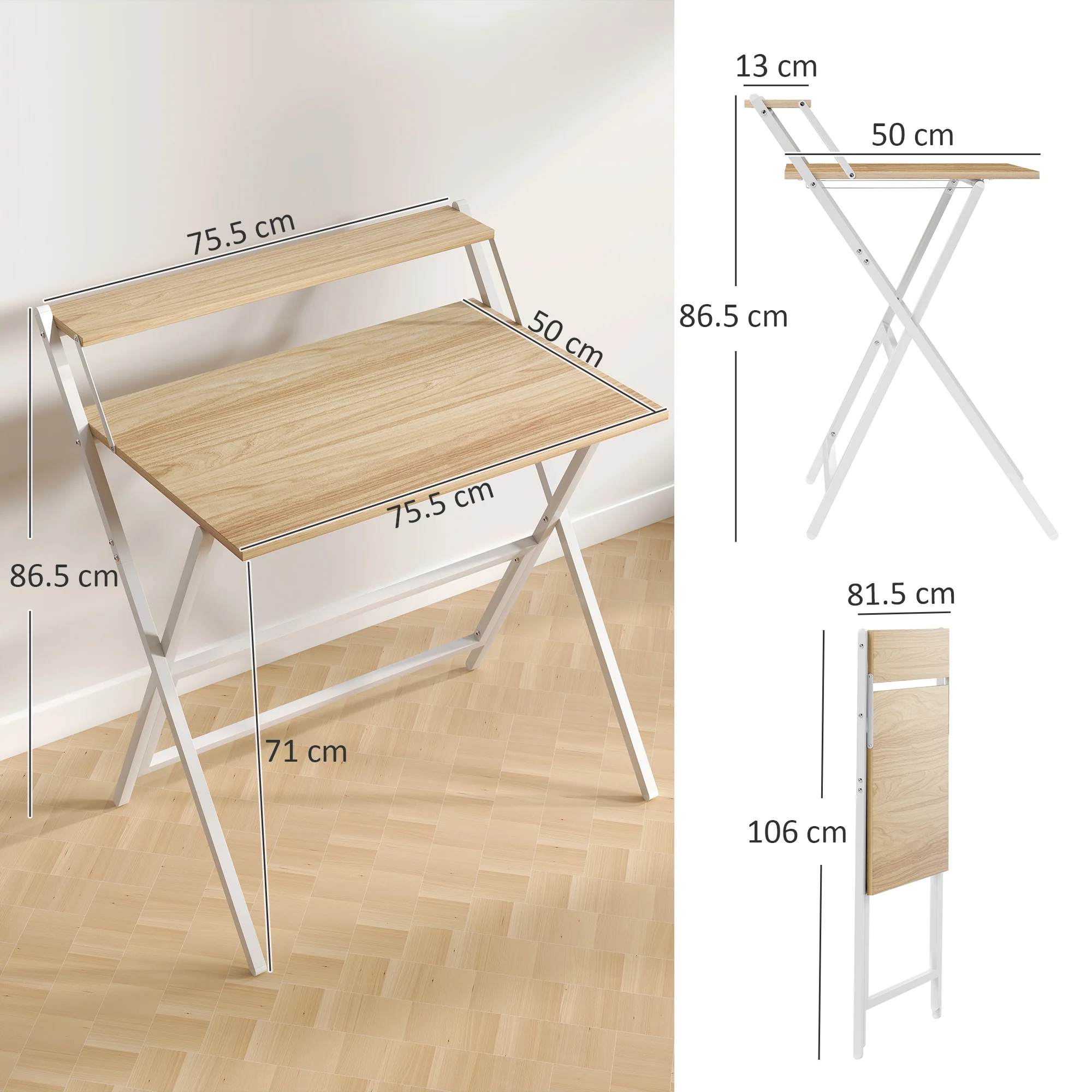 HOMCOM 81.5 Cm Folding Computer Desk For Small Spaces Bedroom - Image 5