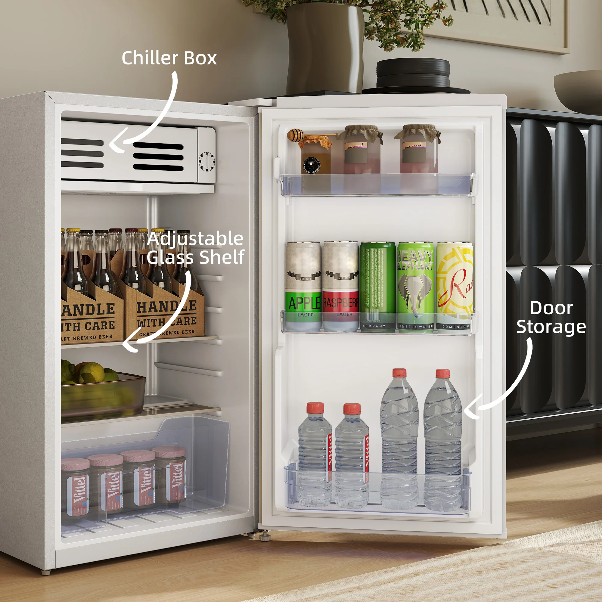 HOMCOM 85L Freestanding Under Counter Fridge with Chiller Box - Image 12
