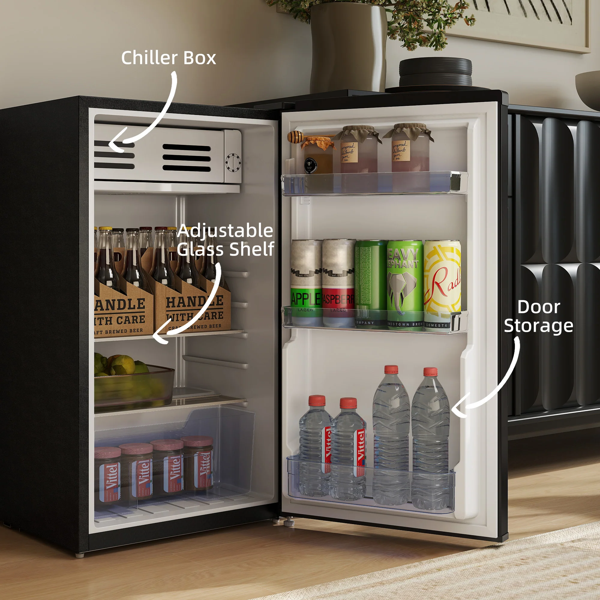 HOMCOM 85L Freestanding Under Counter Fridge with Chiller Box - Image 3