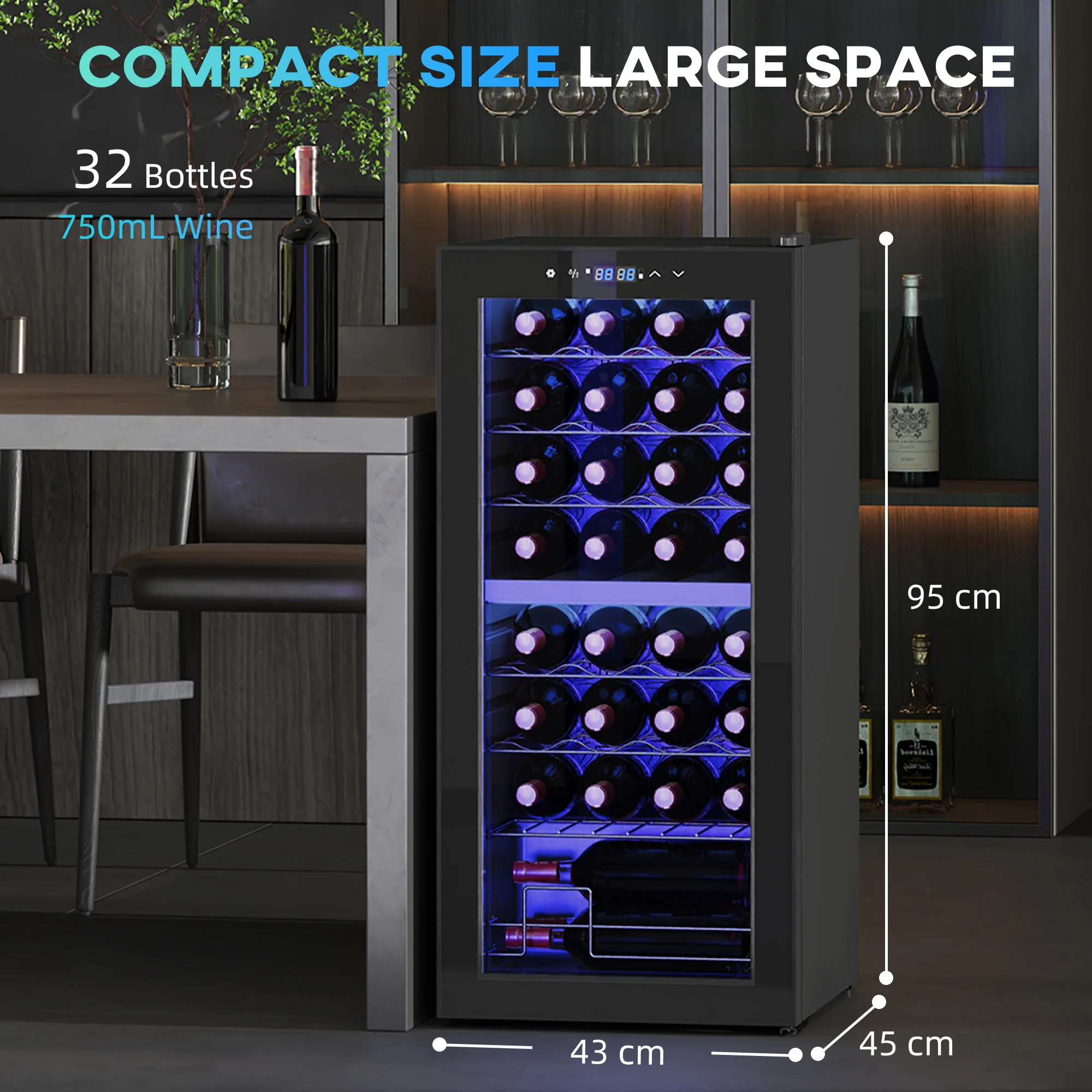 HOMCOM 86L Dual Zone Wine Cooler With Adjustable Temperature Control, Black - Image 5