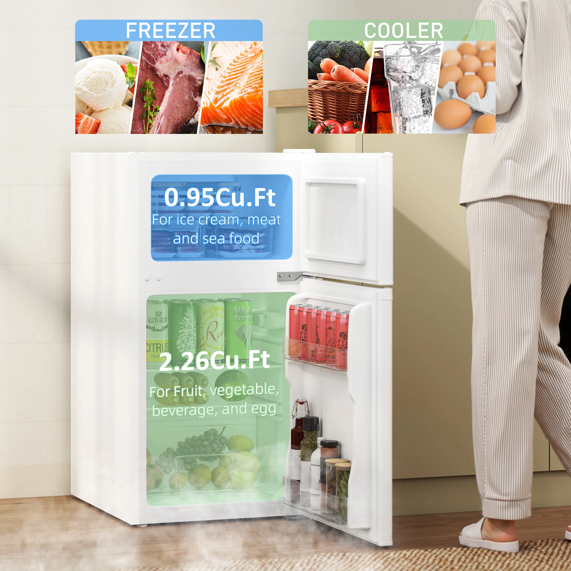 HOMCOM 88L Small Fridge Freezer With 5-Setting Thermostat, Inner Light - Image 12