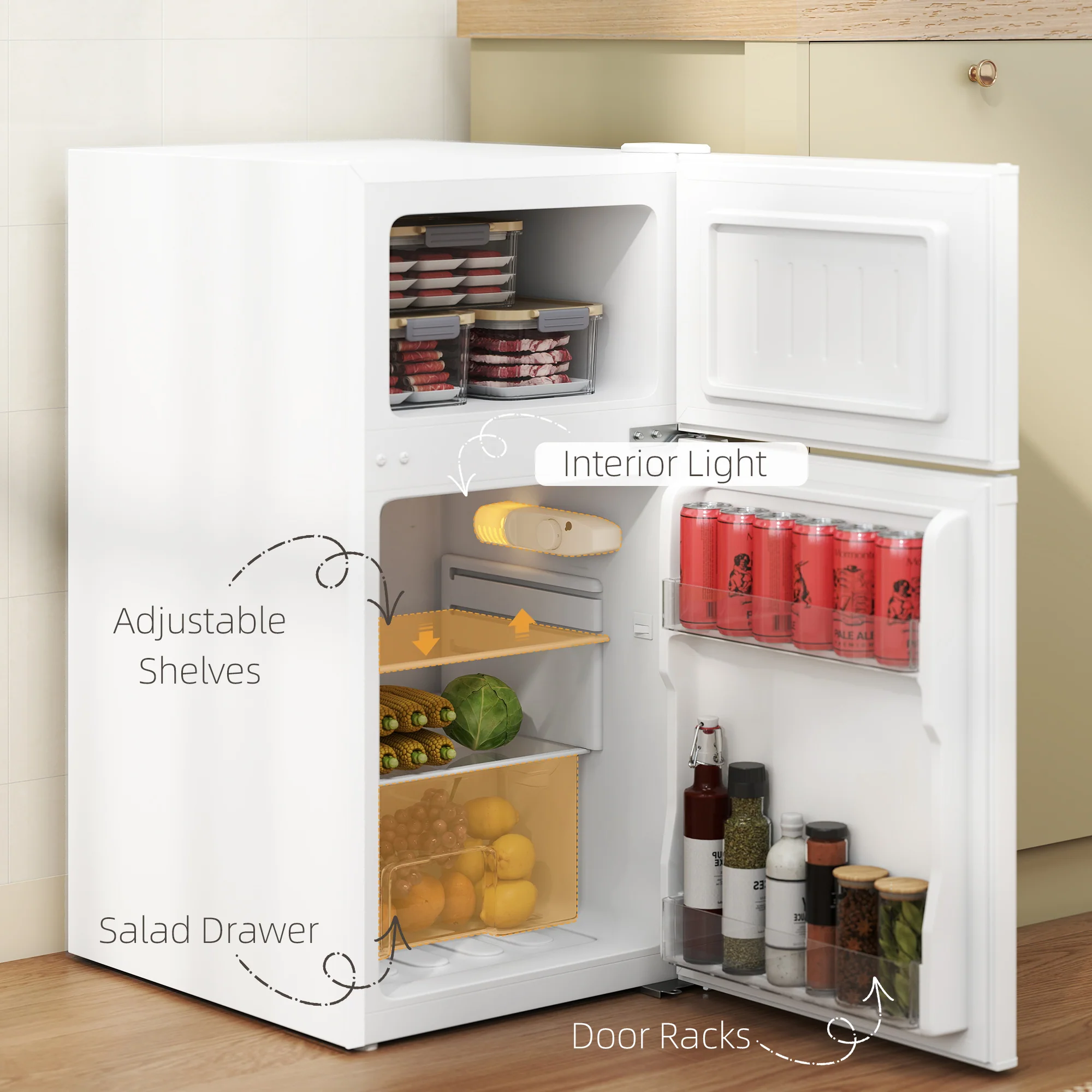 HOMCOM 88L Small Fridge Freezer With 5-Setting Thermostat, Inner Light - Image 13