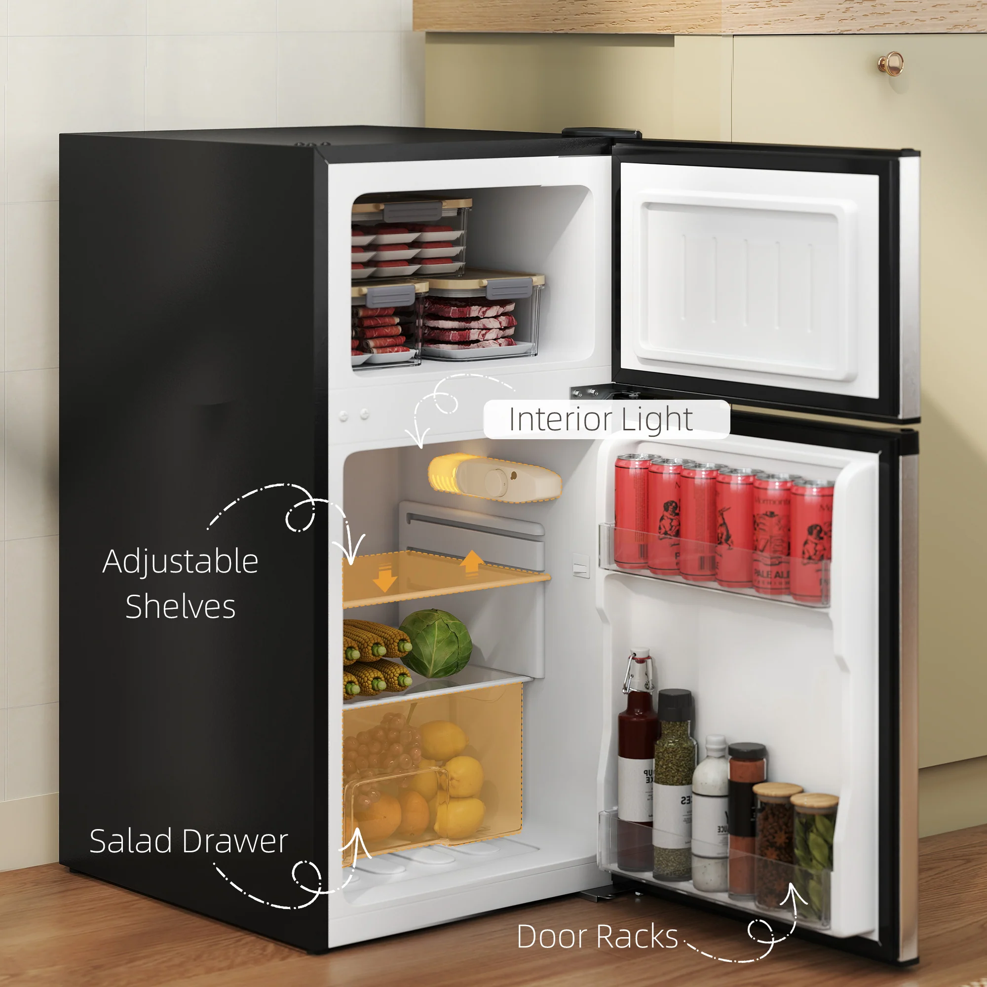 HOMCOM 88L Small Fridge Freezer With 5-Setting Thermostat, Inner Light - Image 22