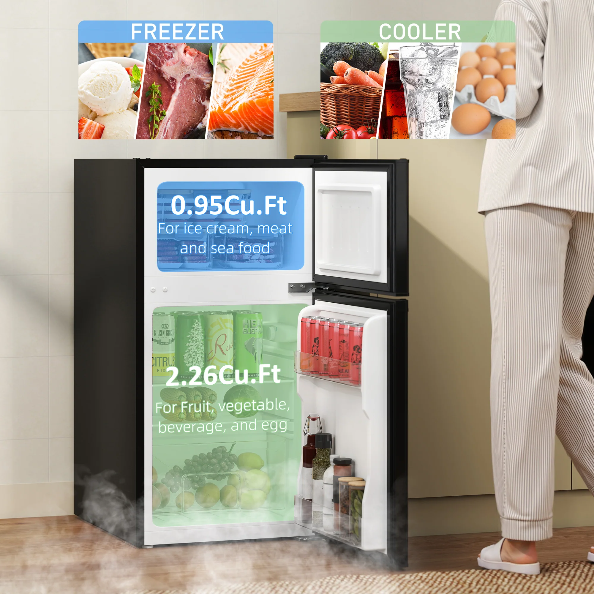 HOMCOM 88L Small Fridge Freezer With 5-Setting Thermostat, Inner Light - Image 3