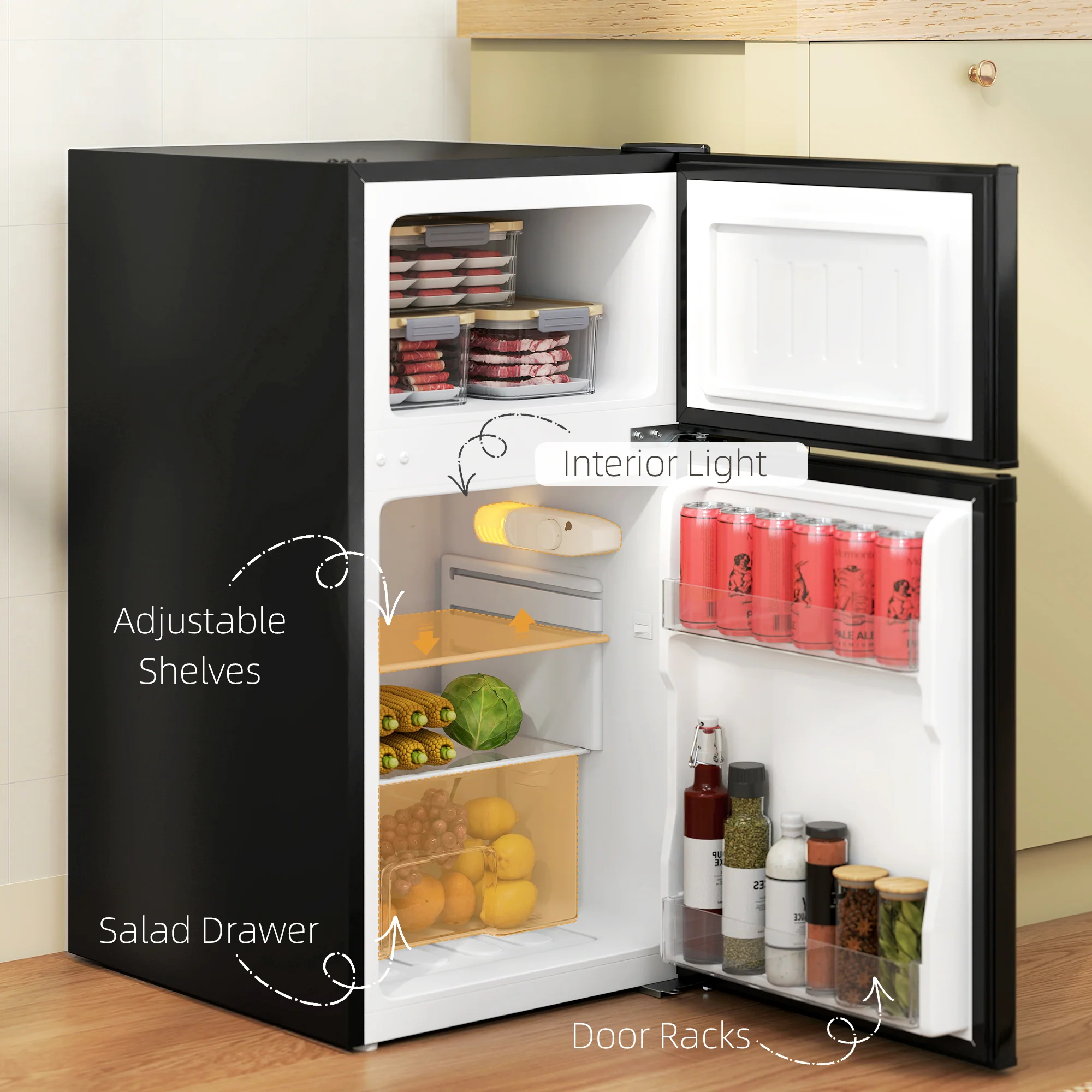HOMCOM 88L Small Fridge Freezer With 5-Setting Thermostat, Inner Light - Image 4