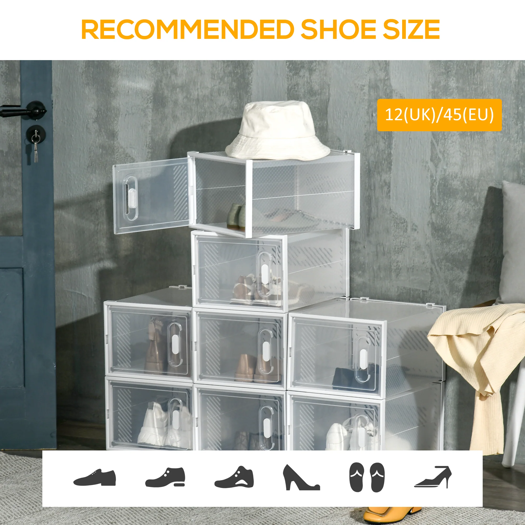 HOMCOM 8PCS Stackable  Plastic Shoe Storage Box for UK/EU - Image 16
