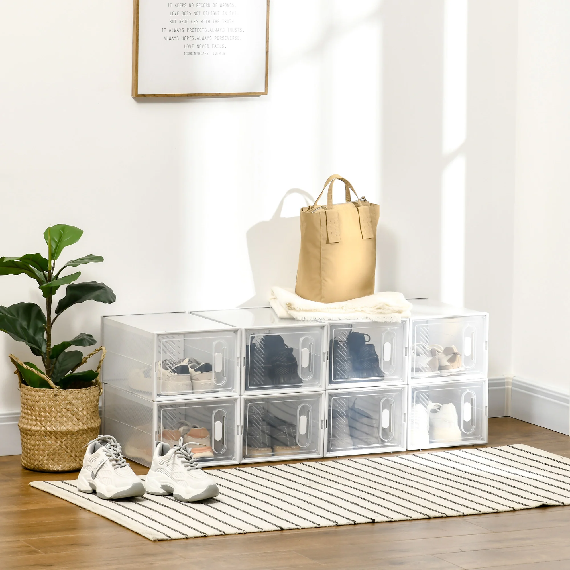 HOMCOM 8PCS Stackable  Plastic Shoe Storage Box for UK/EU - Image 2