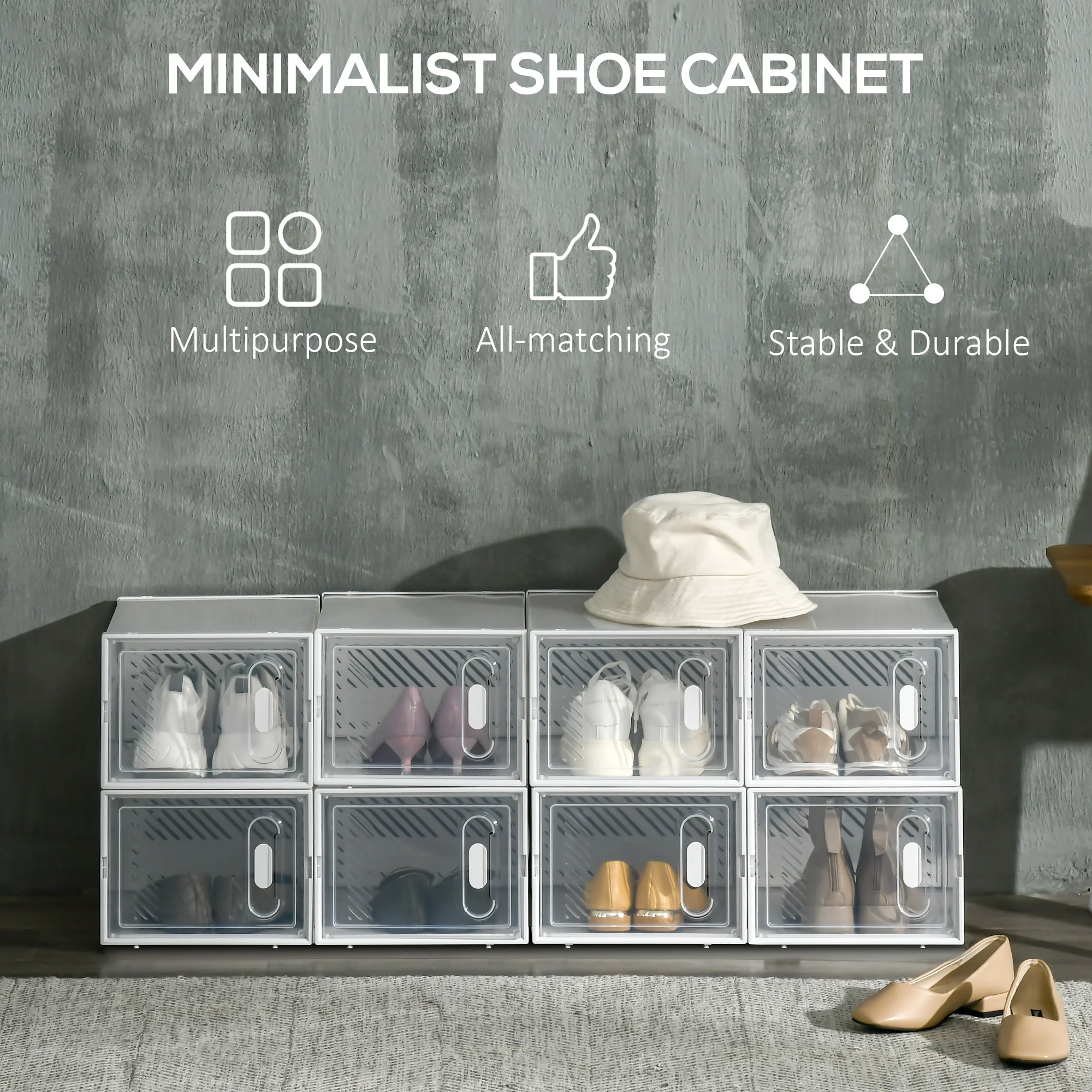 HOMCOM 8PCS Stackable  Plastic Shoe Storage Box for UK/EU - Image 3
