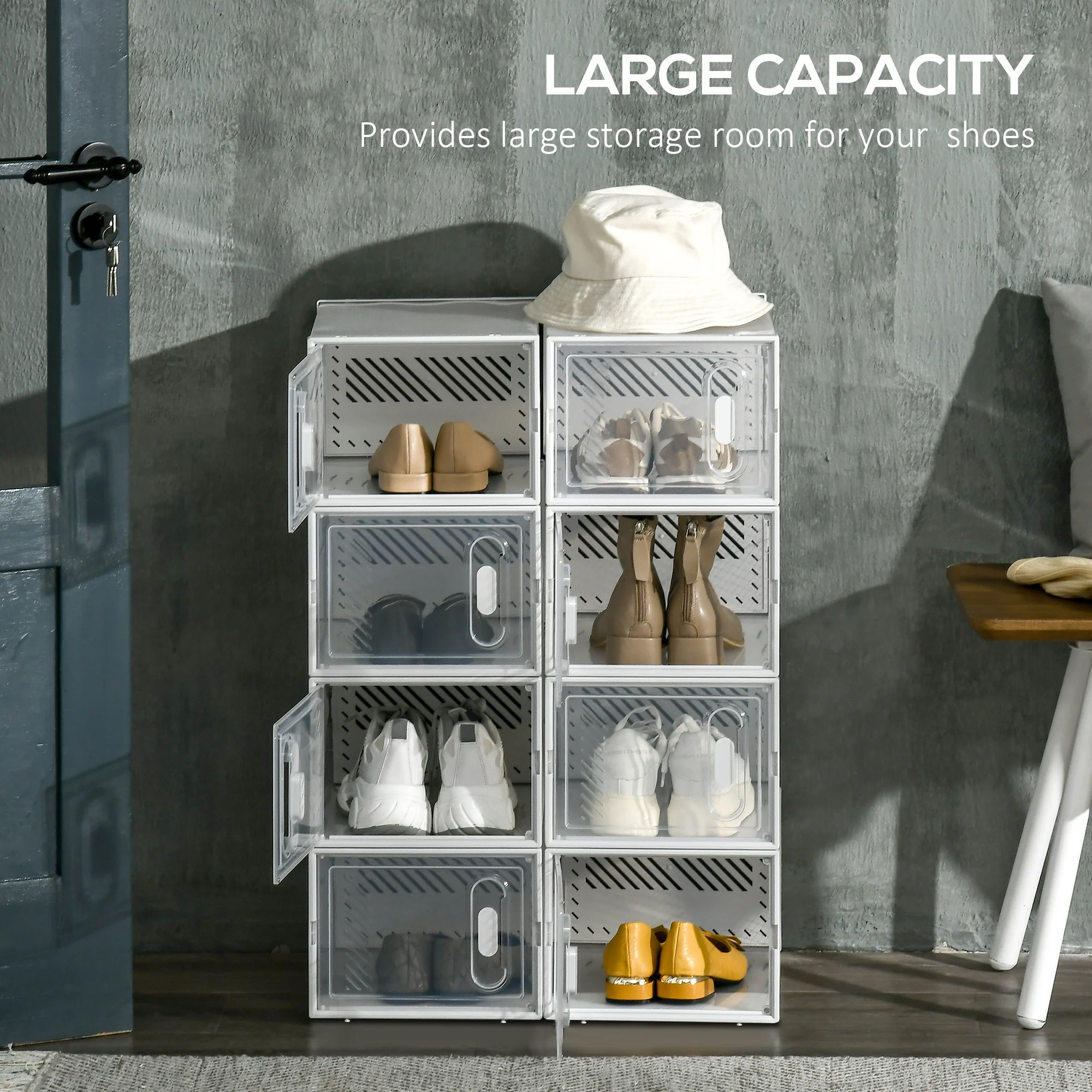 HOMCOM 8PCS Stackable  Plastic Shoe Storage Box for UK/EU - Image 4