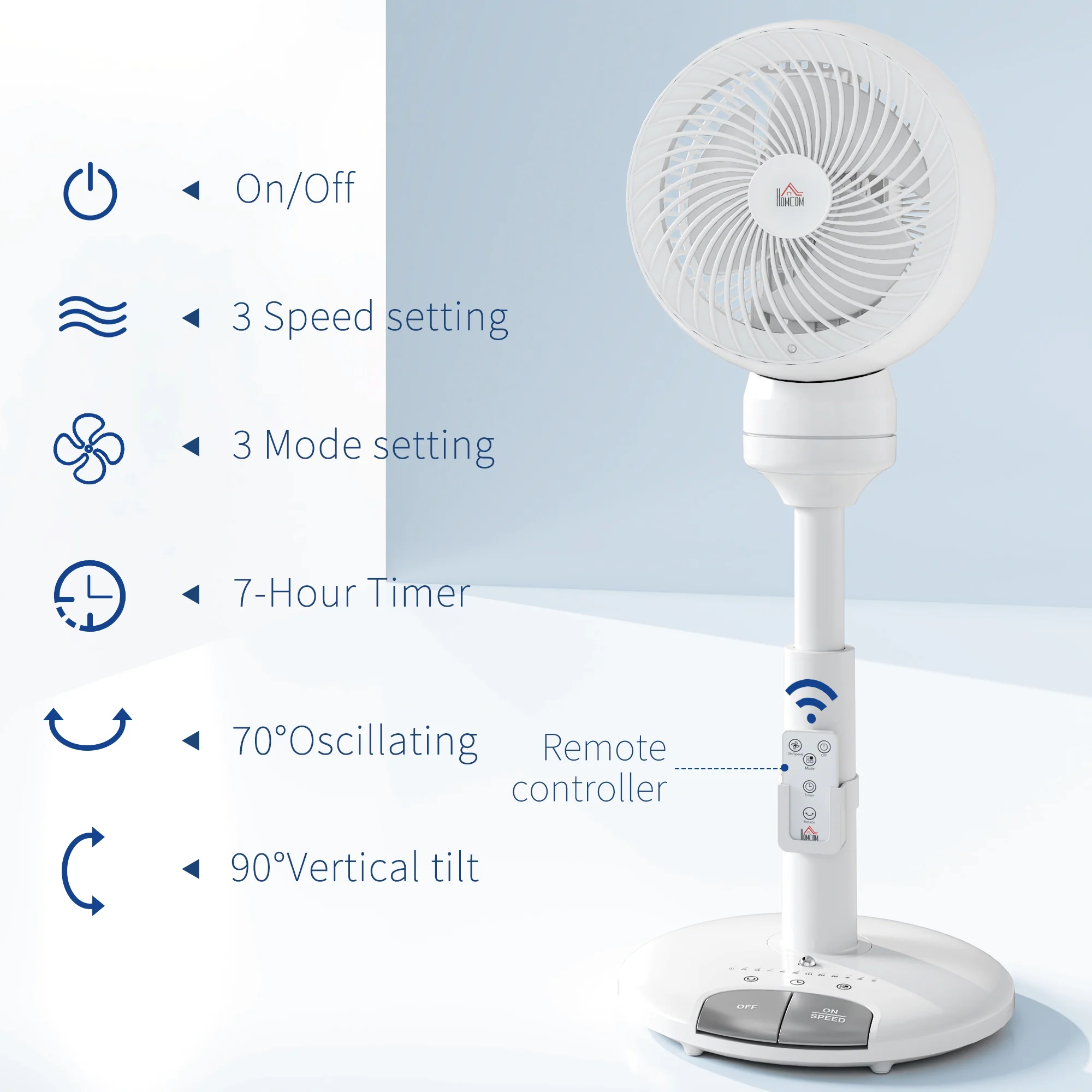 HOMCOM 9 Inch Height Adjustable Air Circulator Fan 70° Oscillating 9 Setting - Image 3