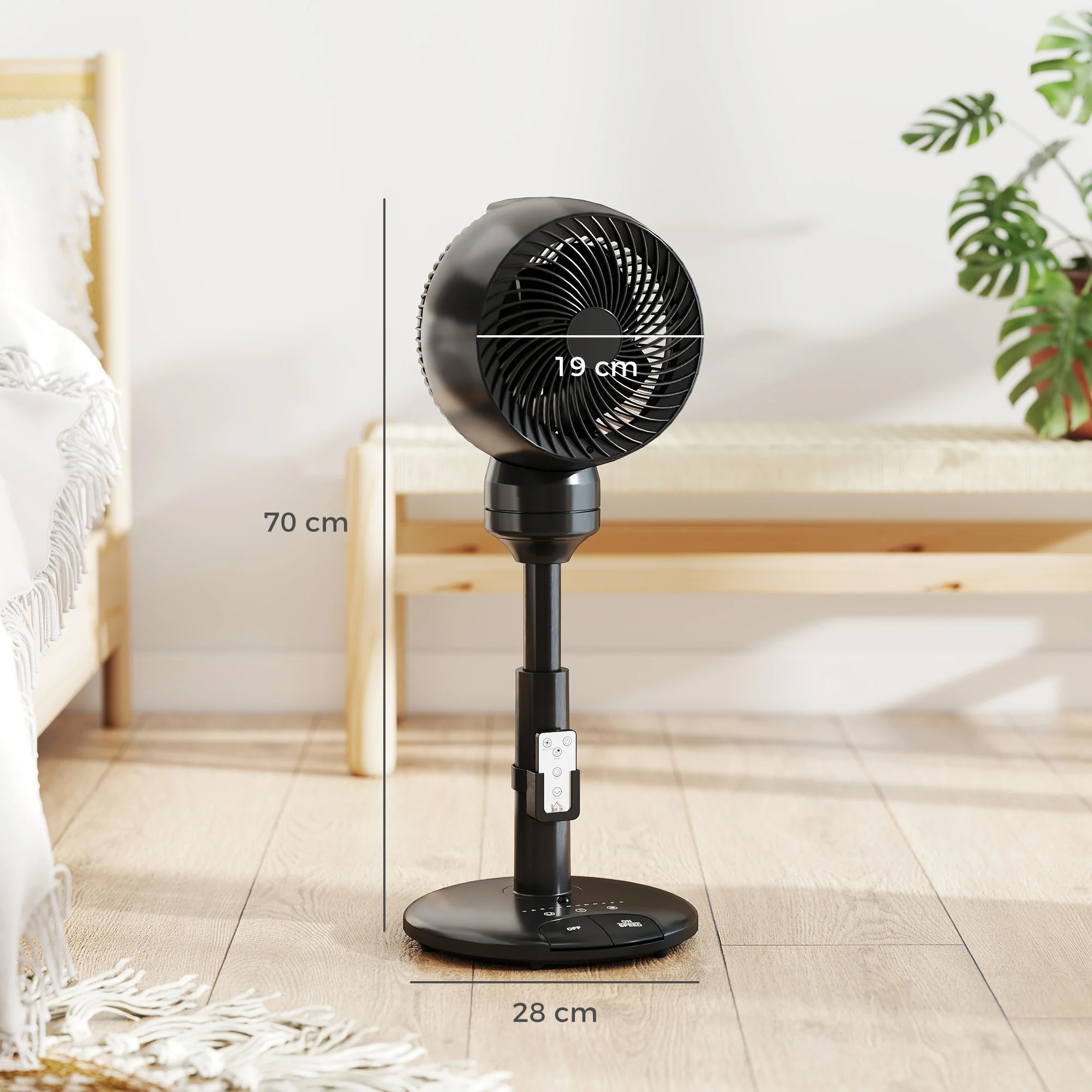 HOMCOM 9" Pedestal Cooling Fan With Adjustable Speed And Mode, Black - Image 3