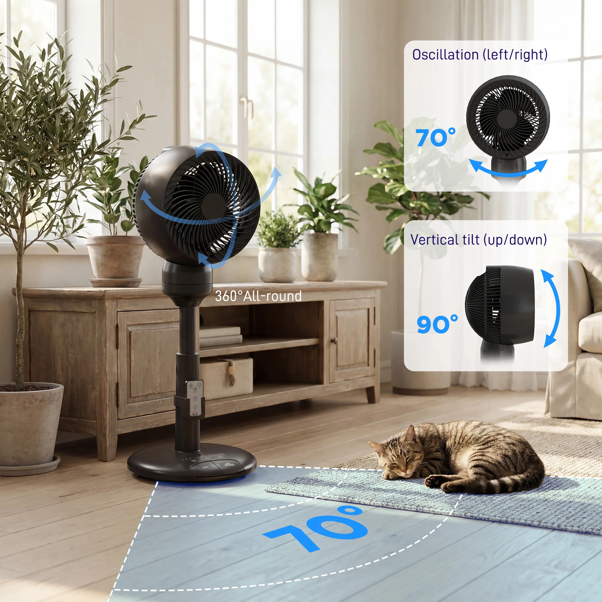 HOMCOM 9" Pedestal Cooling Fan With Adjustable Speed And Mode, Black - Image 6