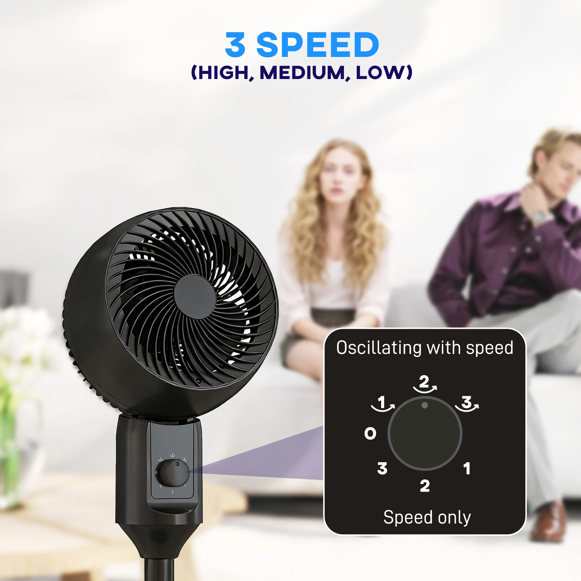 HOMCOM 9" Pedestal Cooling Fan With Adjustable Speed, Black - Image 4