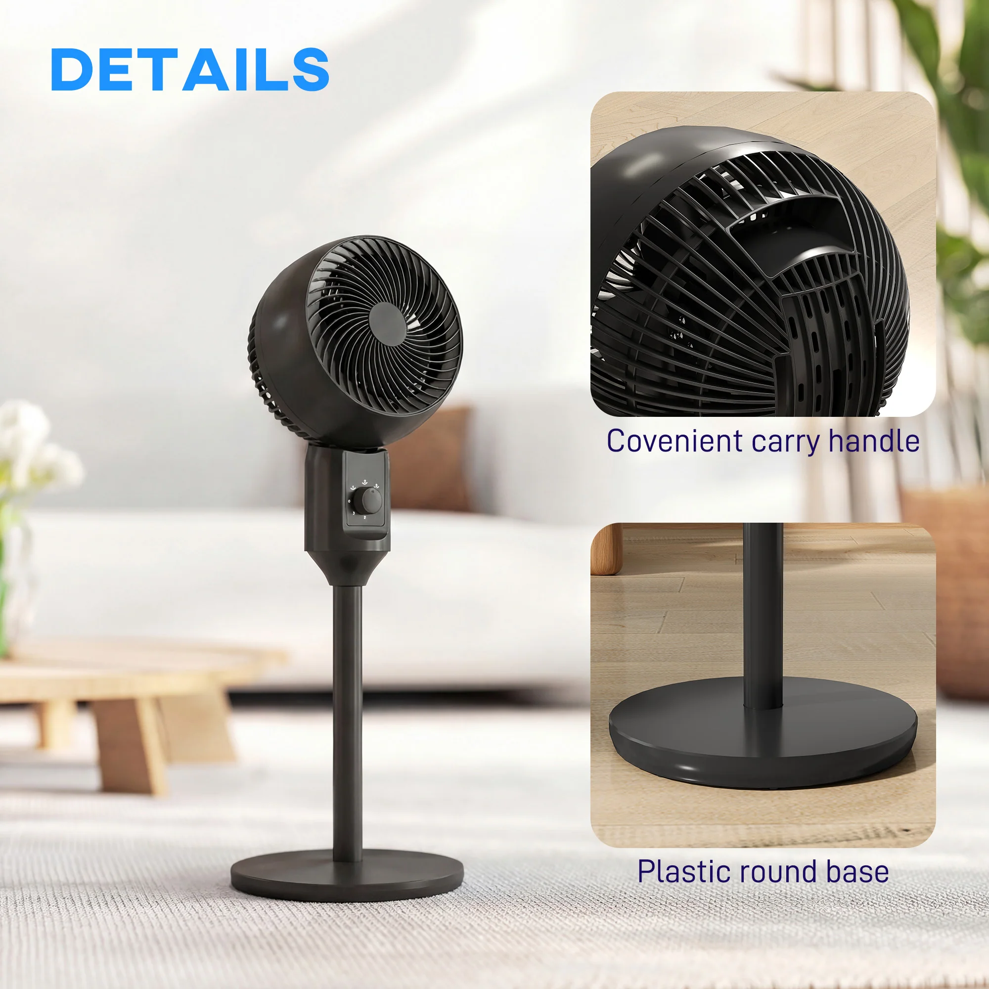 HOMCOM 9" Pedestal Cooling Fan With Adjustable Speed, Black - Image 6