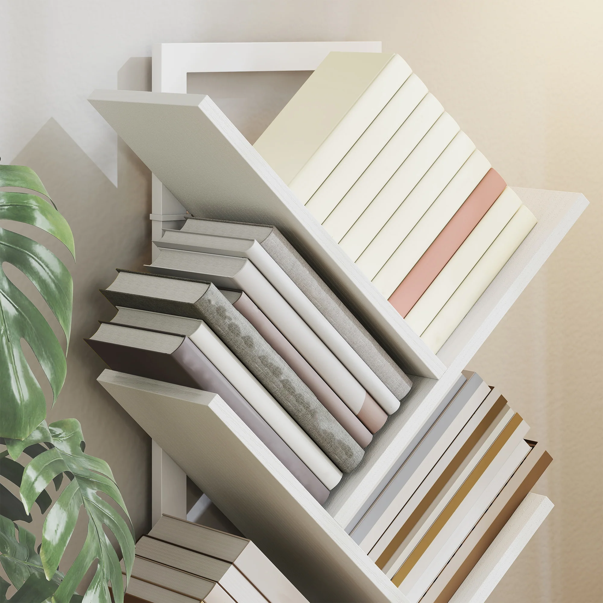 HOMCOM 9-Tier Tree Bookshelf with Steel Frame for Living Room, White - Image 8