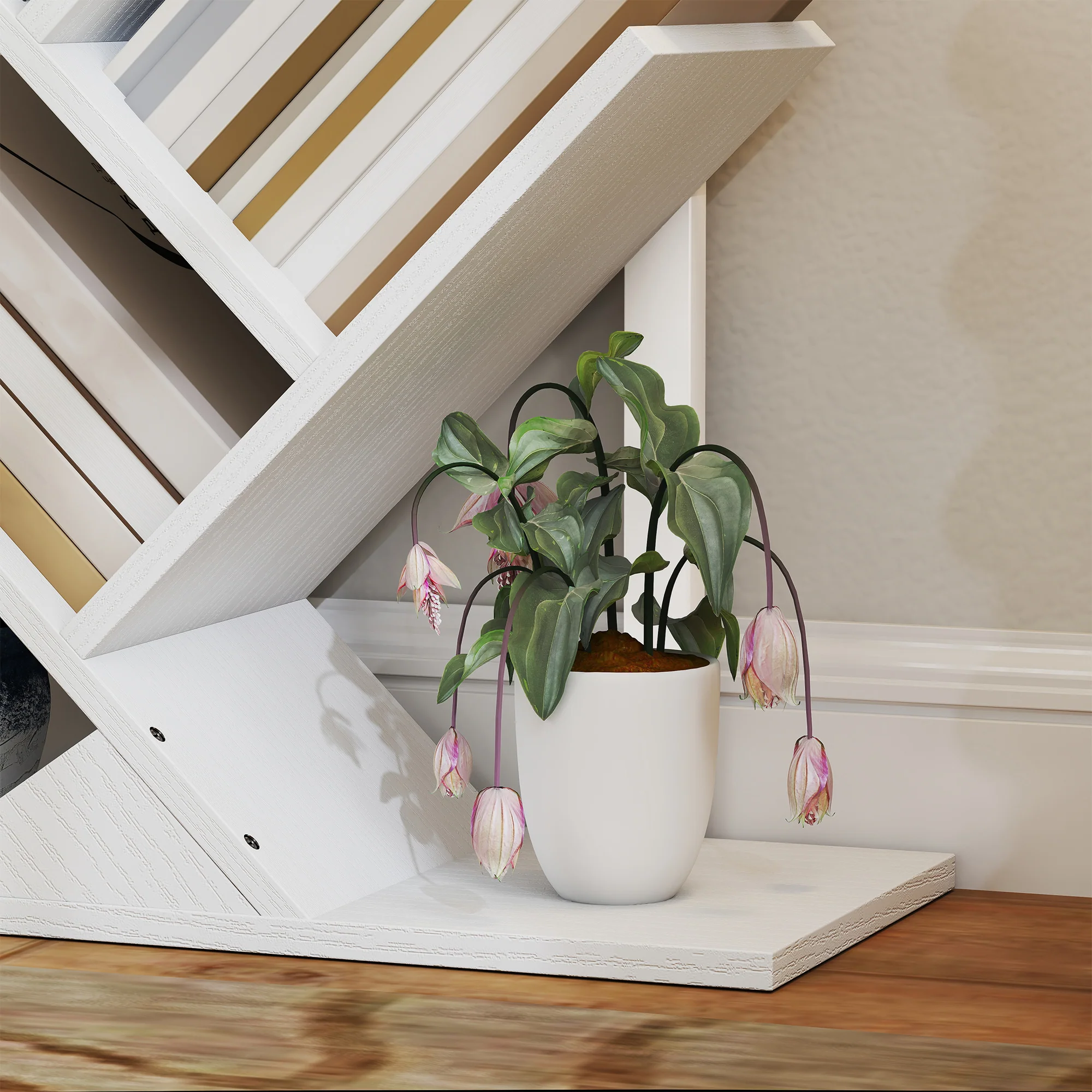 HOMCOM 9-Tier Tree Bookshelf with Steel Frame for Living Room, White - Image 9