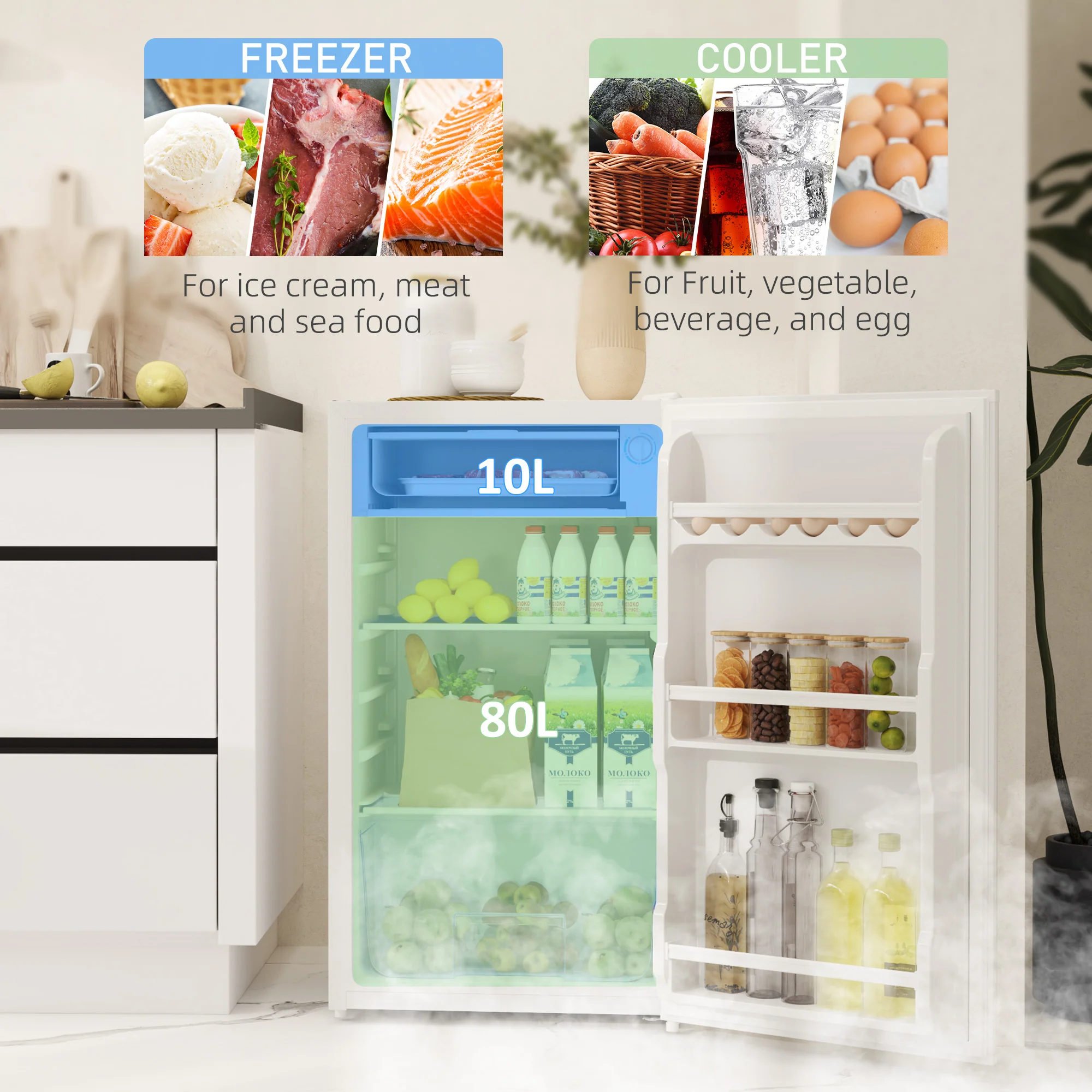 HOMCOM 91L Freestanding Under Counter Fridge With Lock - Image 12
