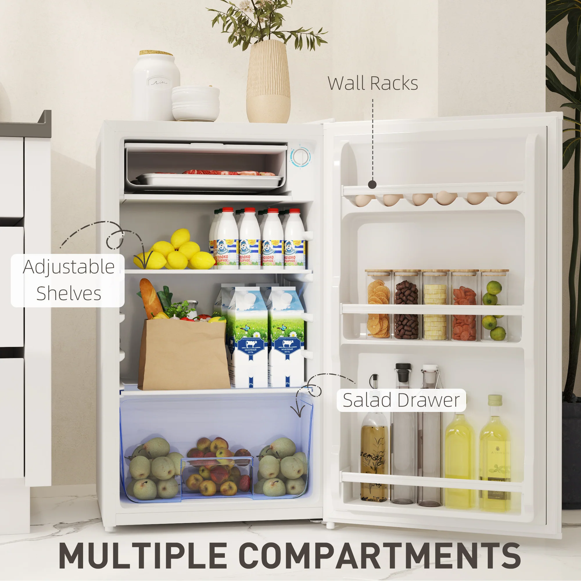 HOMCOM 91L Freestanding Under Counter Fridge With Lock - Image 15