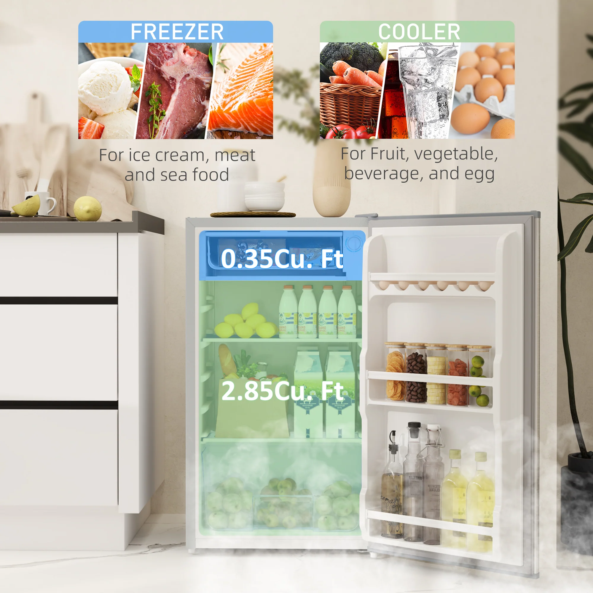HOMCOM 91L Freestanding Under Counter Fridge With Lock - Image 21