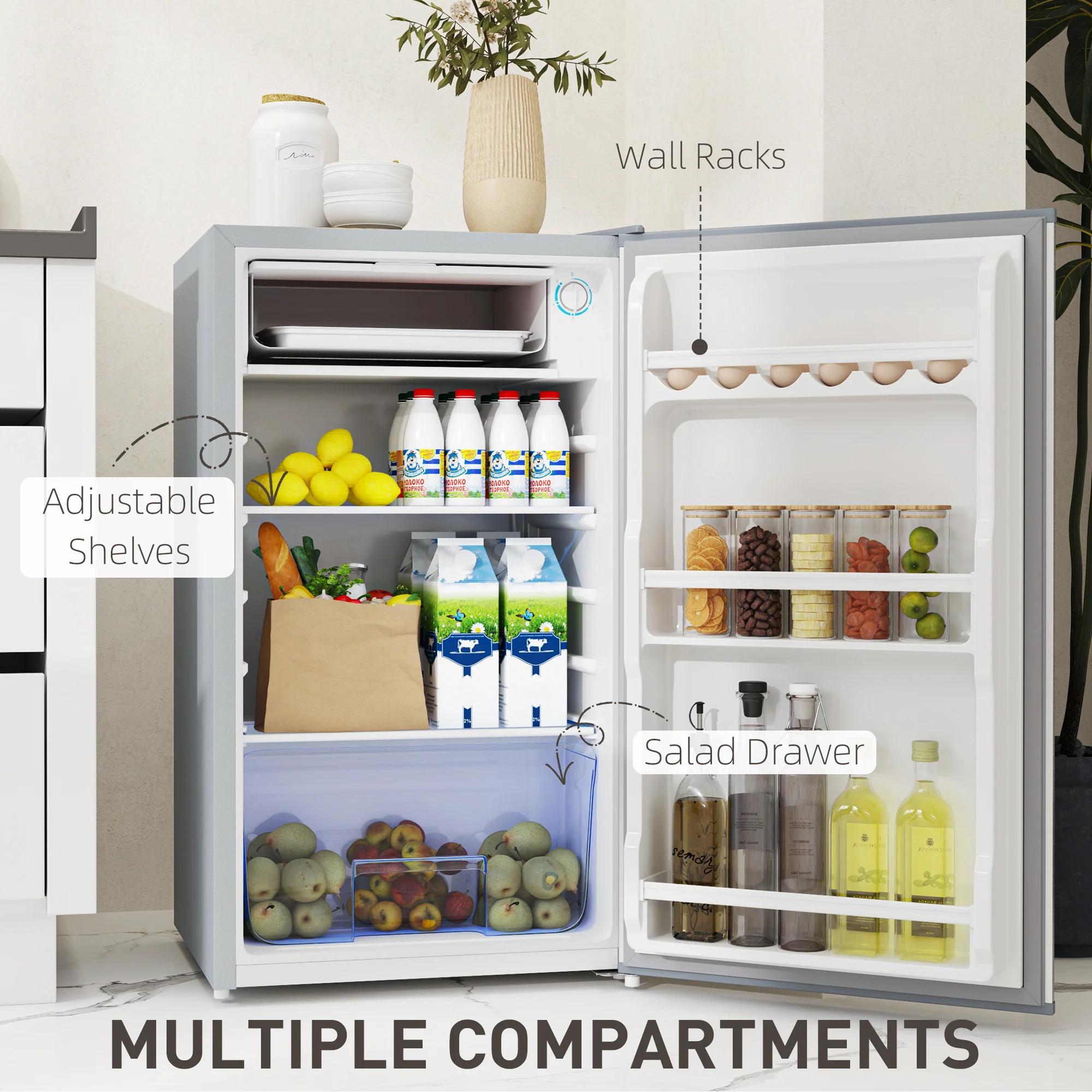 HOMCOM 91L Freestanding Under Counter Fridge With Lock - Image 24
