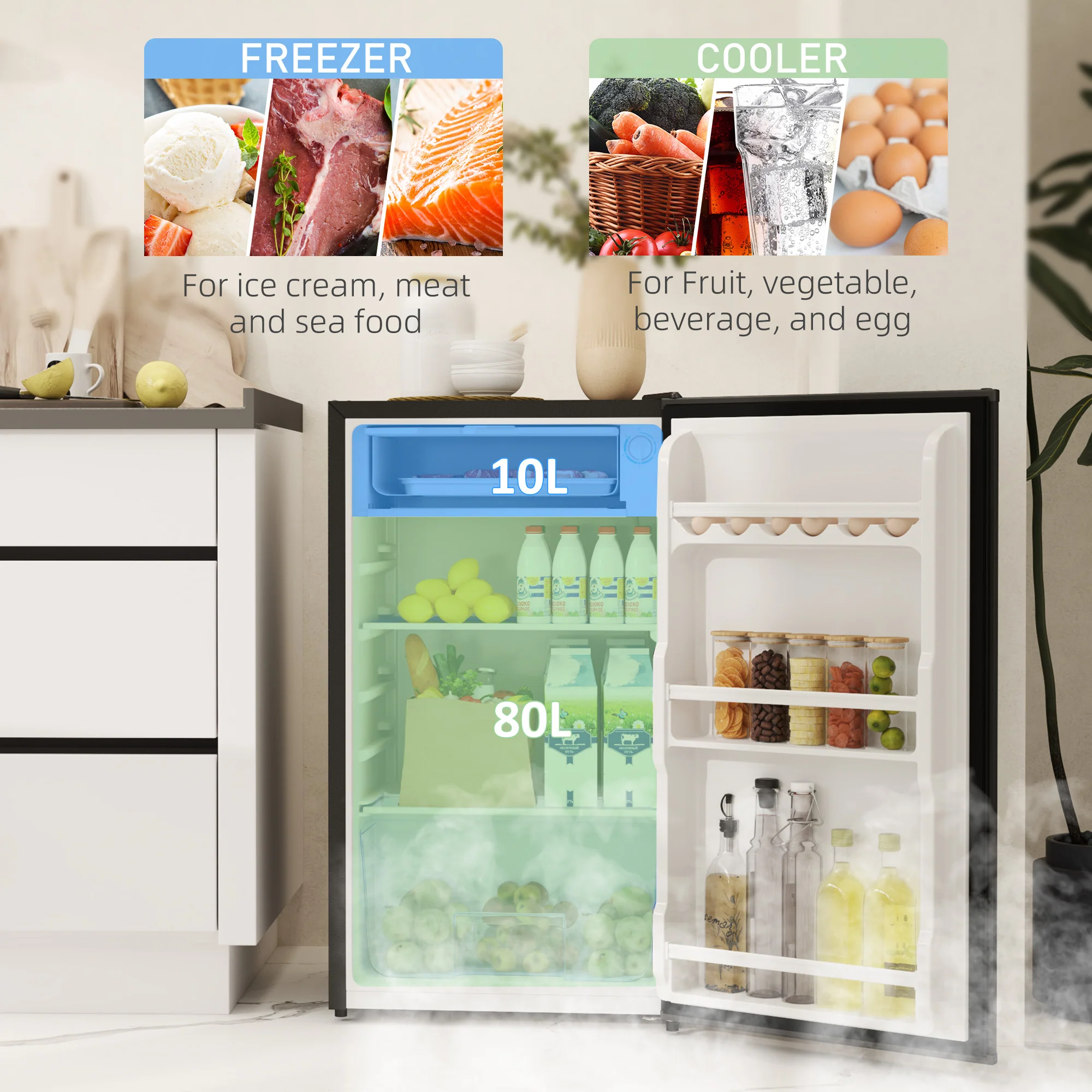 HOMCOM 91L Freestanding Under Counter Fridge With Lock - Image 3