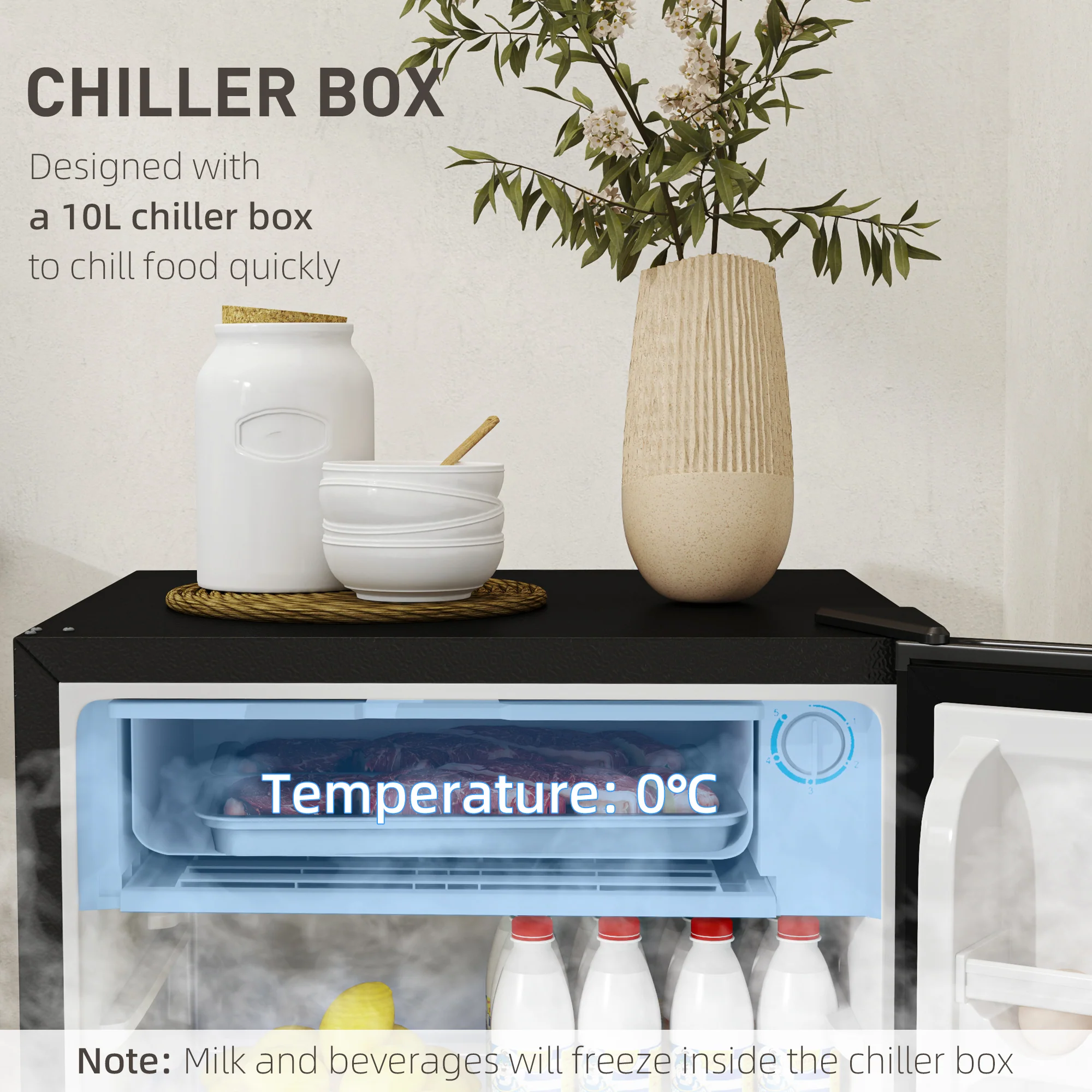 HOMCOM 91L Freestanding Under Counter Fridge With Lock - Image 4