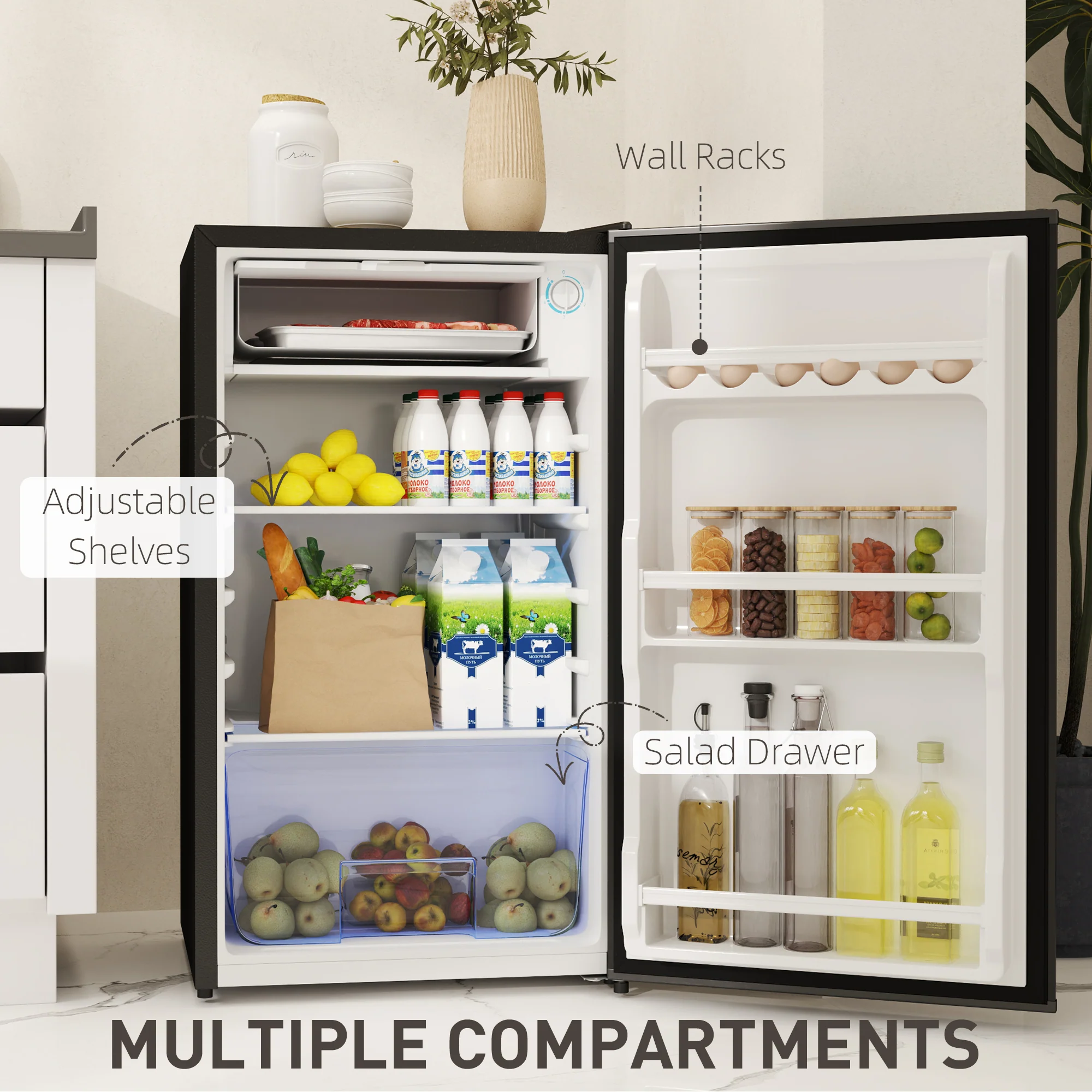 HOMCOM 91L Freestanding Under Counter Fridge With Lock - Image 6