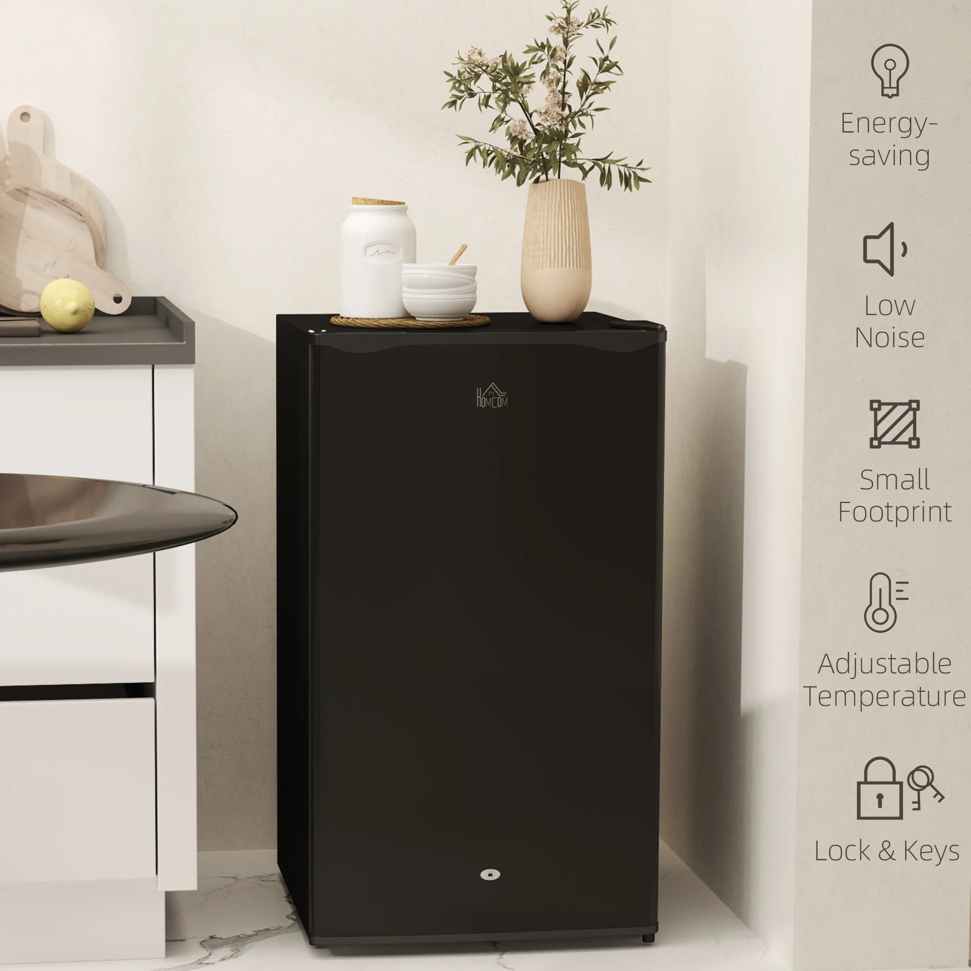 HOMCOM 91L Freestanding Under Counter Fridge With Lock - Image 8