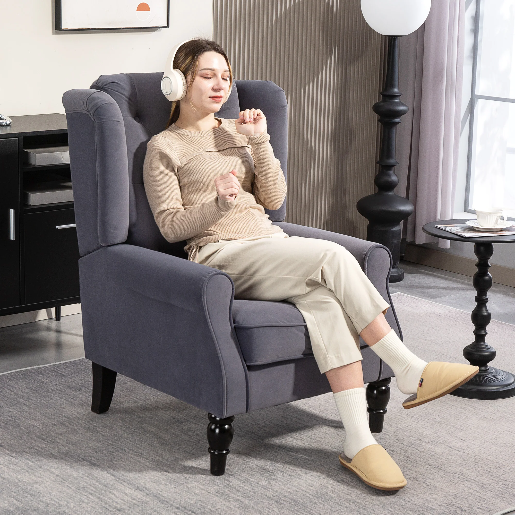 HOMCOM Accent Armchair Home Furniture Retro Tufted Club Fabric - Image 11