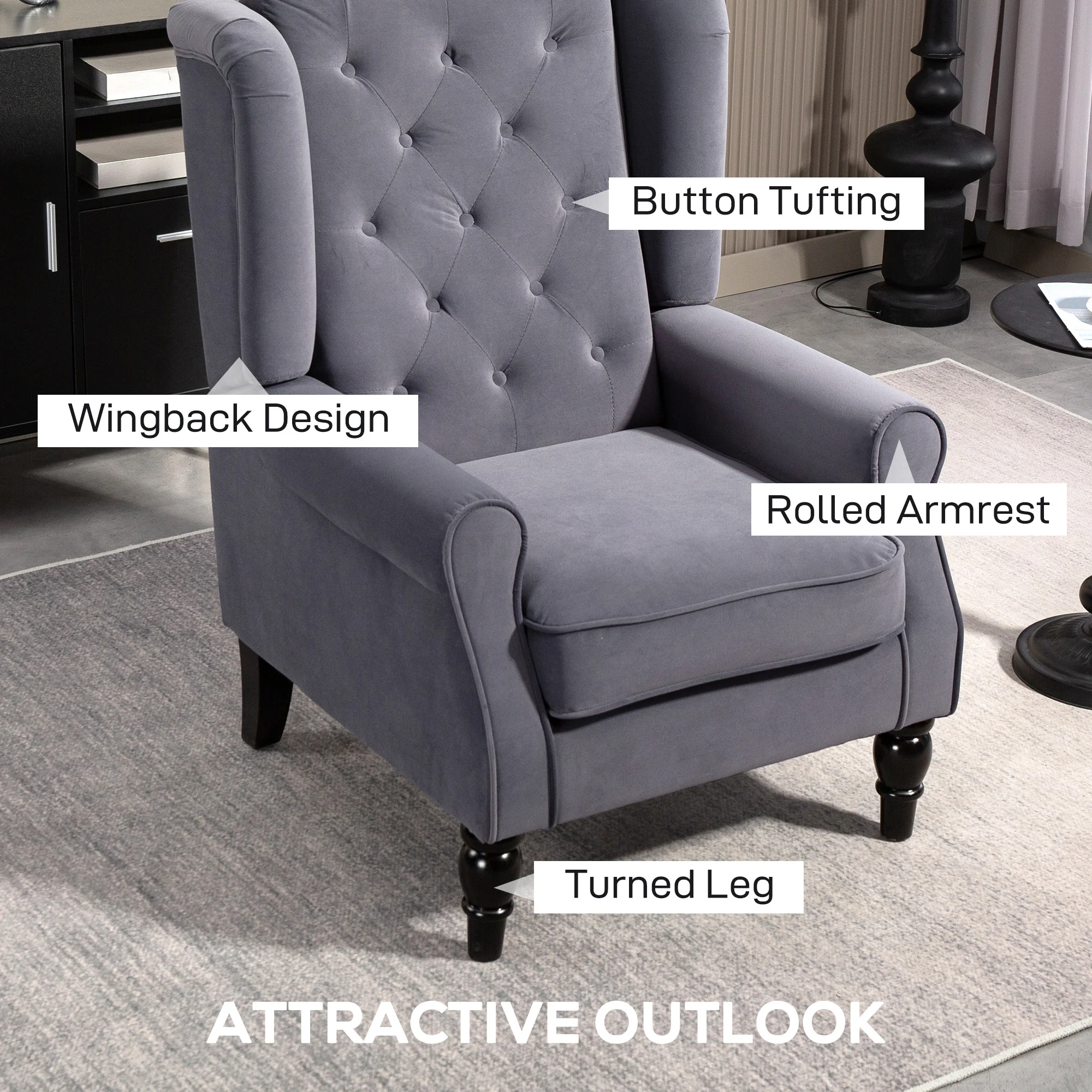 HOMCOM Accent Armchair Home Furniture Retro Tufted Club Fabric - Image 12