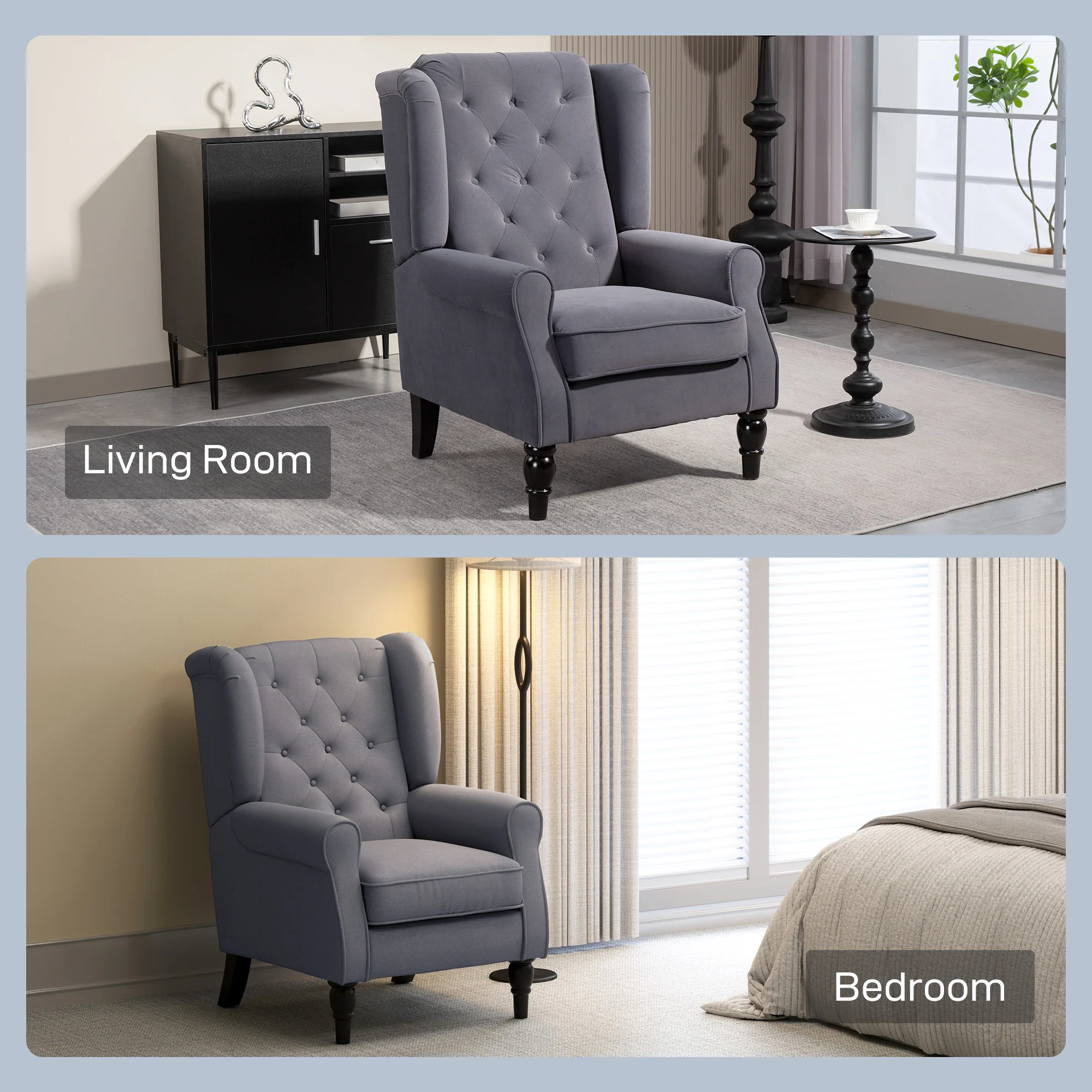 HOMCOM Accent Armchair Home Furniture Retro Tufted Club Fabric - Image 17