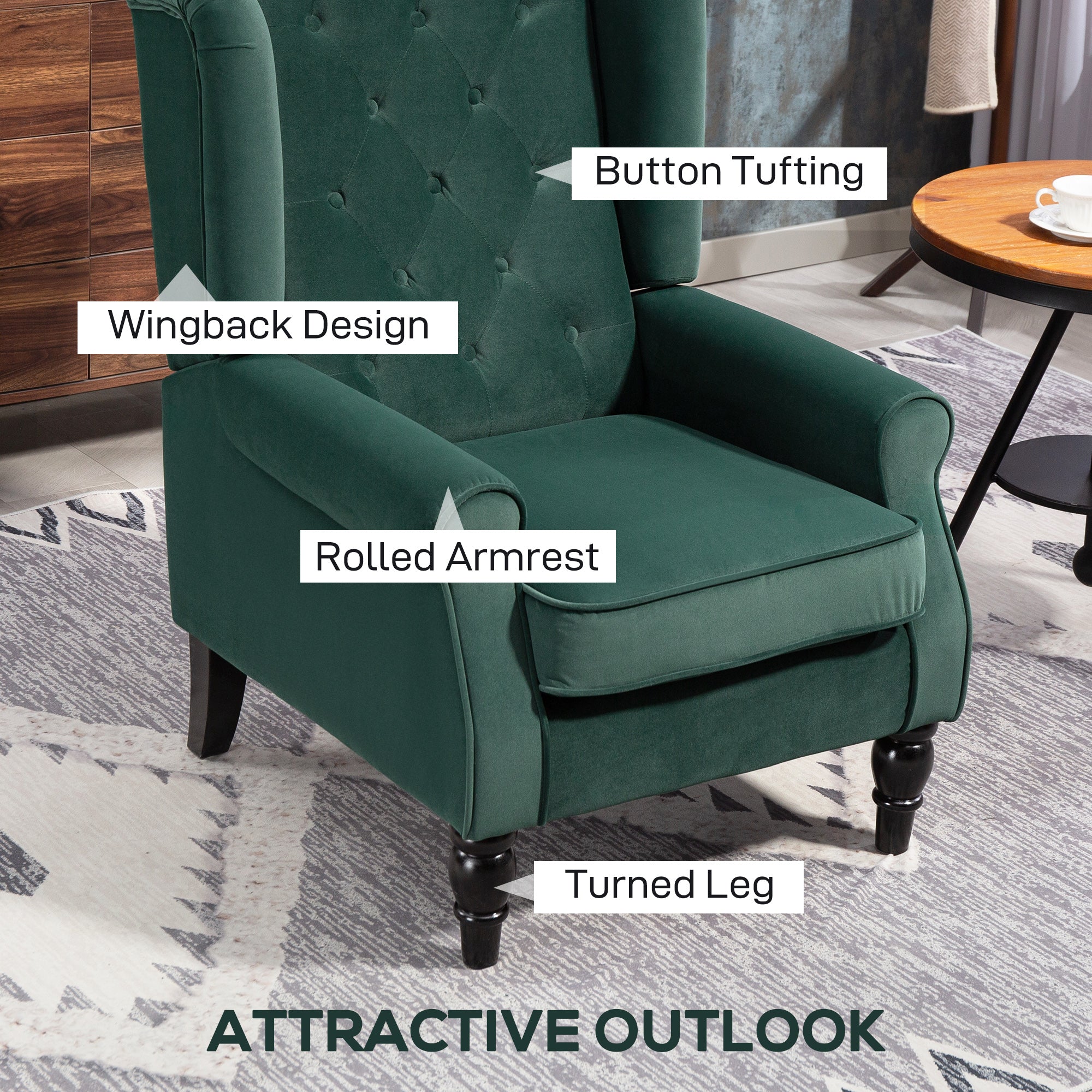 HOMCOM Accent Armchair Home Furniture Retro Tufted Club Fabric - Image 21