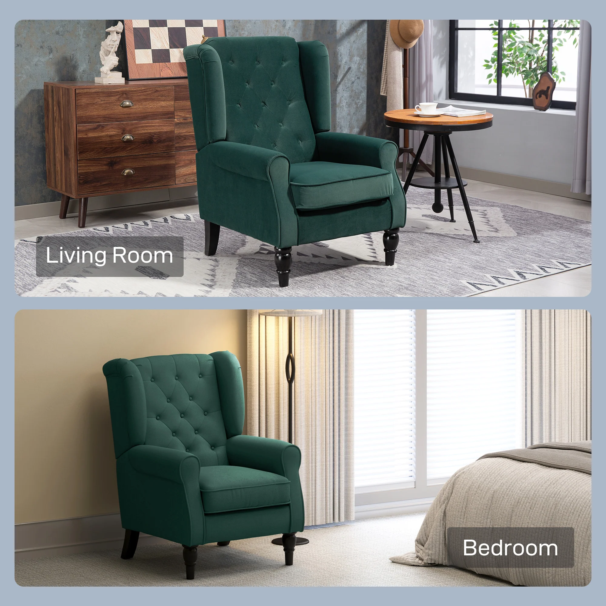 HOMCOM Accent Armchair Home Furniture Retro Tufted Club Fabric - Image 26