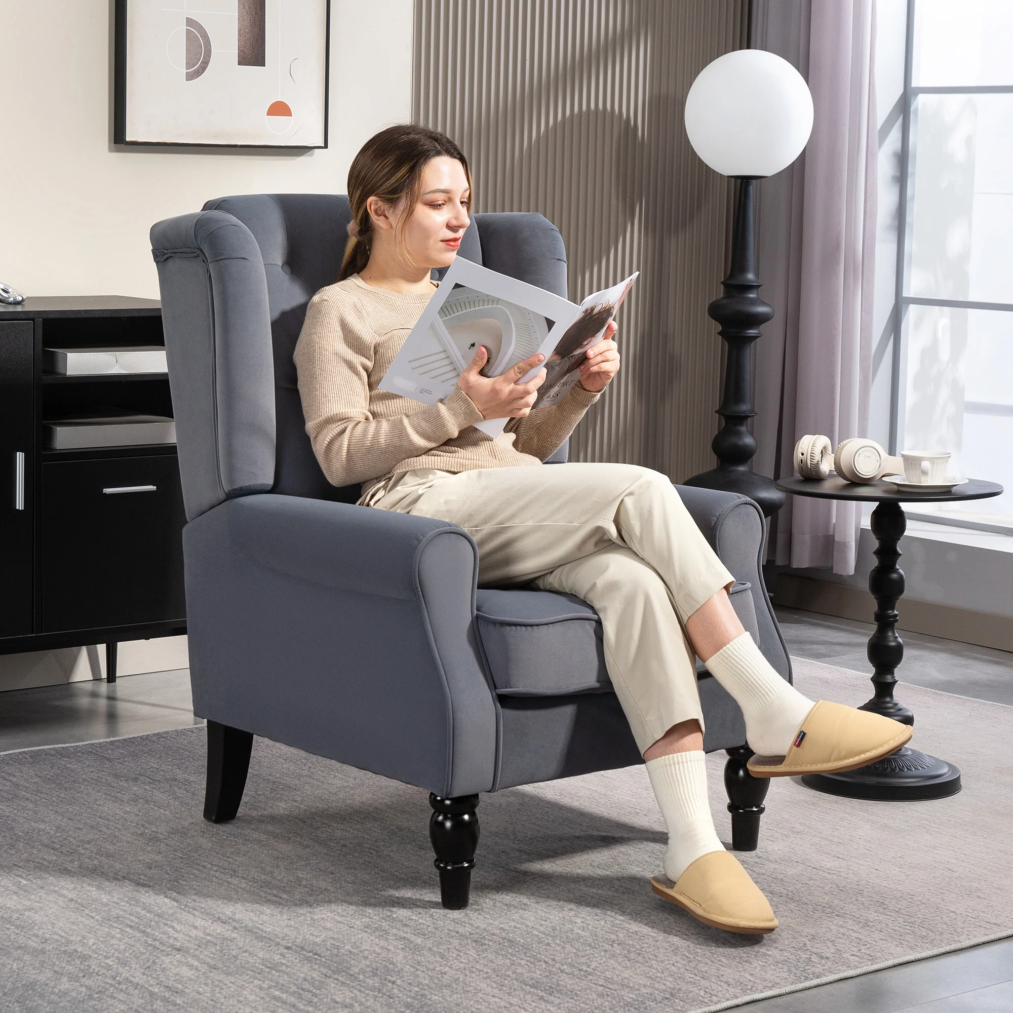 HOMCOM Accent Armchair Home Furniture Retro Tufted Club Fabric - Image 29