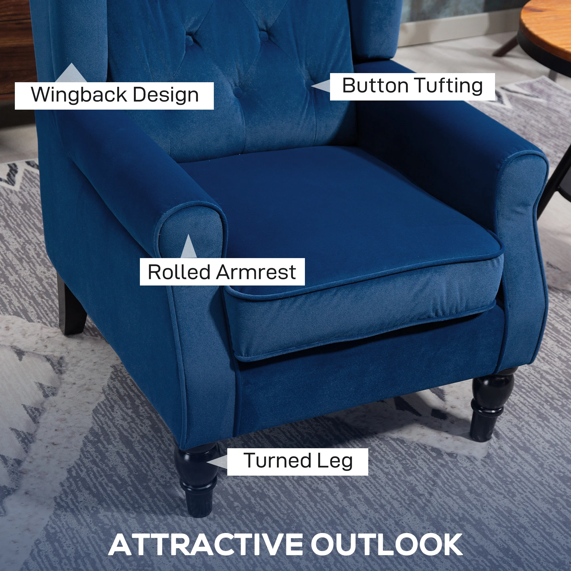HOMCOM Accent Armchair Home Furniture Retro Tufted Club Fabric - Image 3