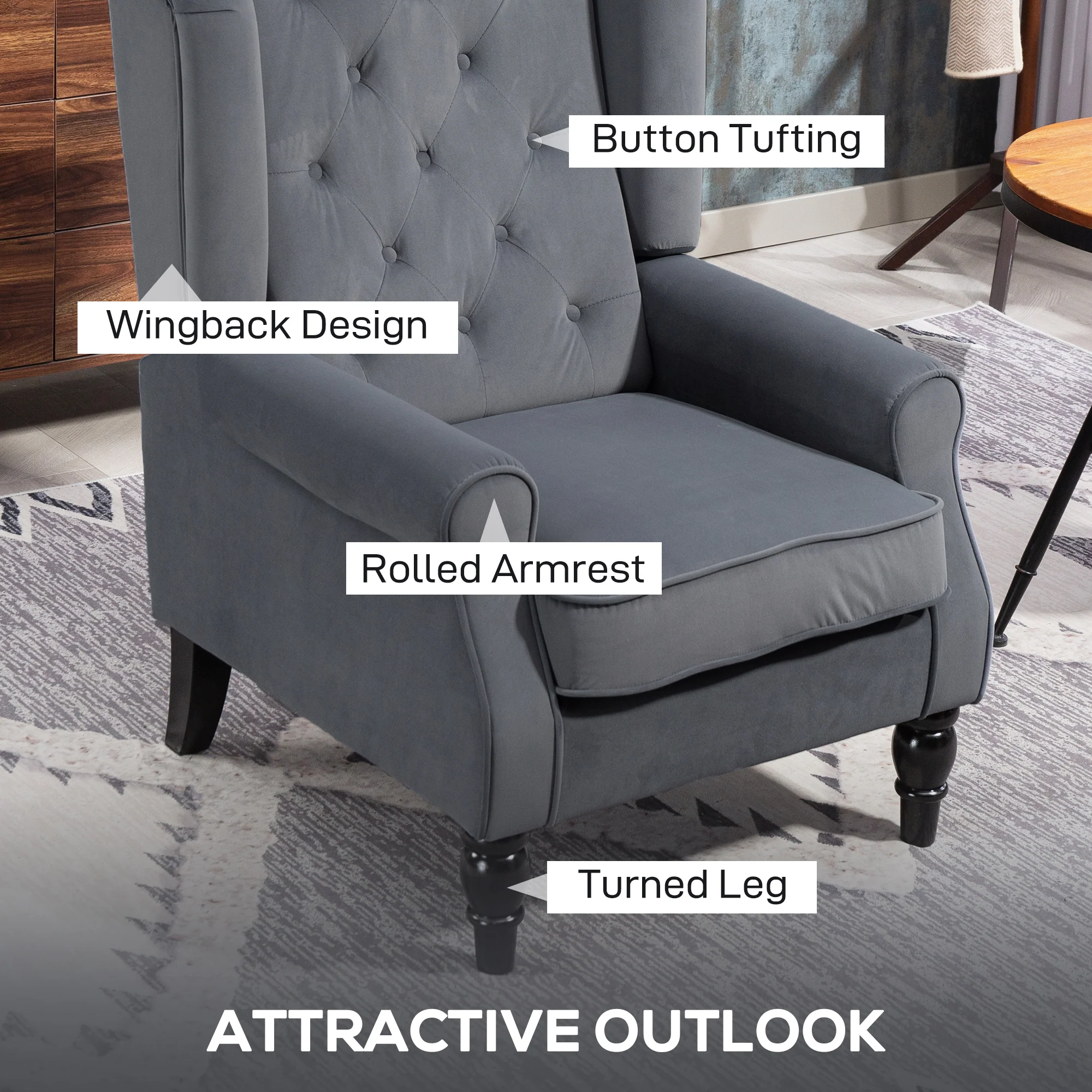 HOMCOM Accent Armchair Home Furniture Retro Tufted Club Fabric - Image 30